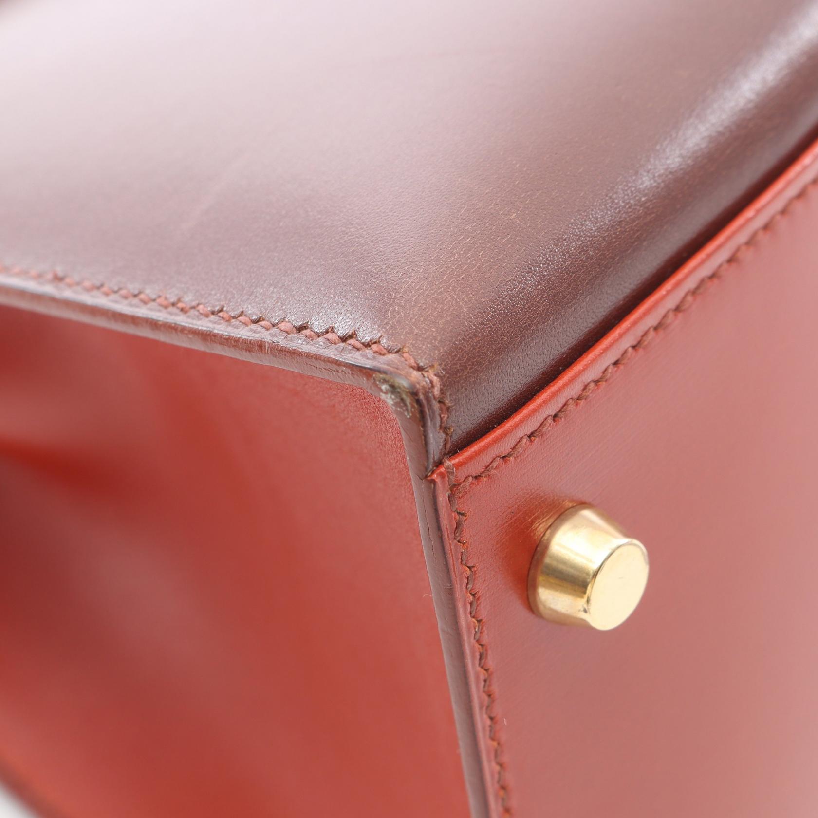 美品 HERMES レザー ケース ブラウン/ピンク HERMES Kelly 32 Tricolor Shoulder Handbag Z Calf leather Brique