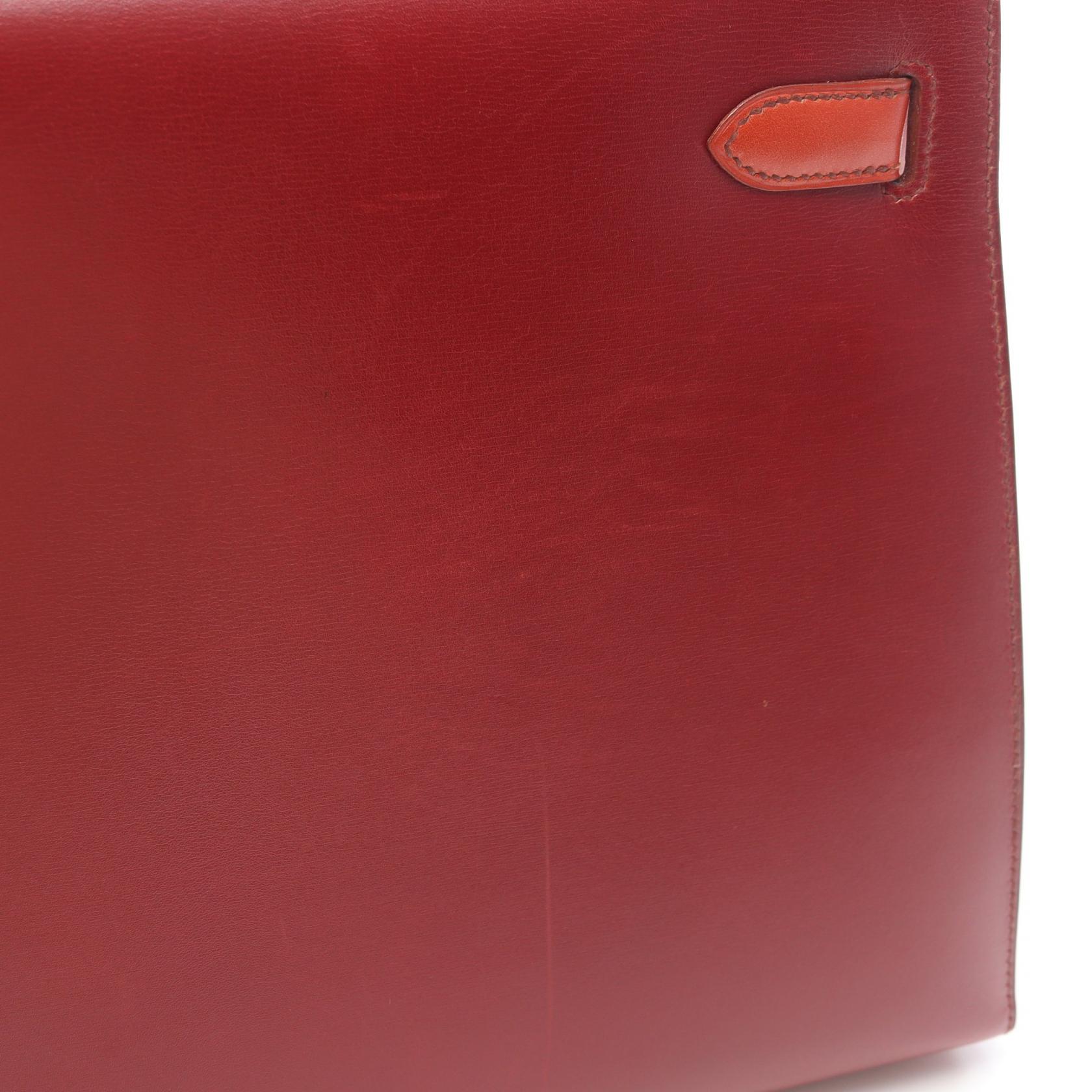 HERMES Kelly 32 Tricolor Shoulder Handbag Z Calf leather Brique