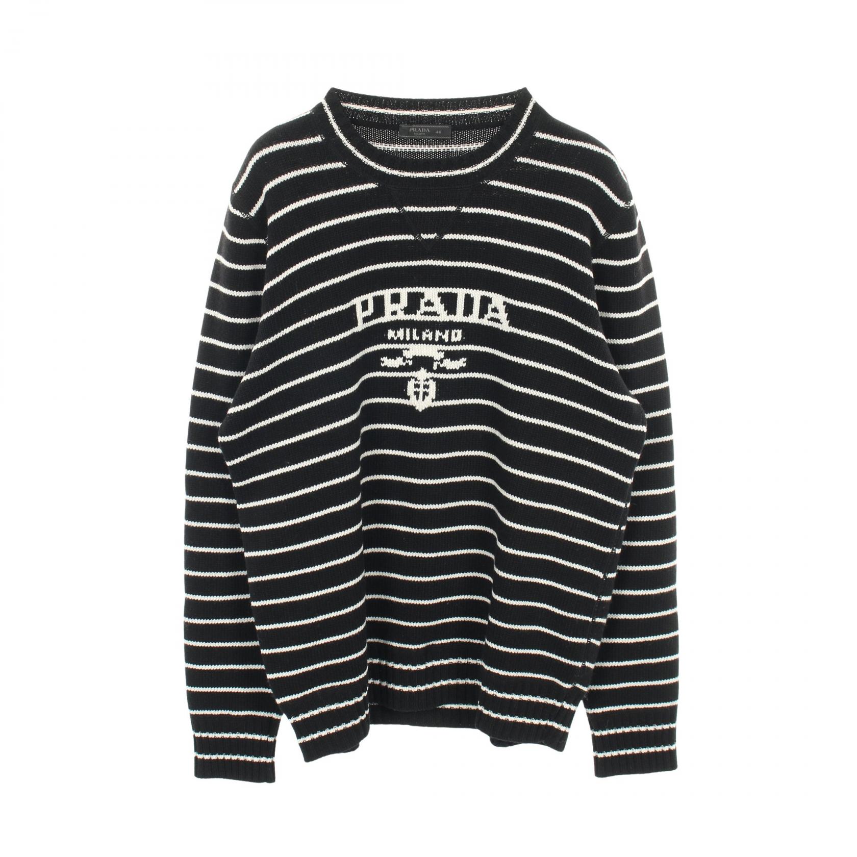PRADA Knitwear Sweater UMB481 wool cashmere Black White Striped