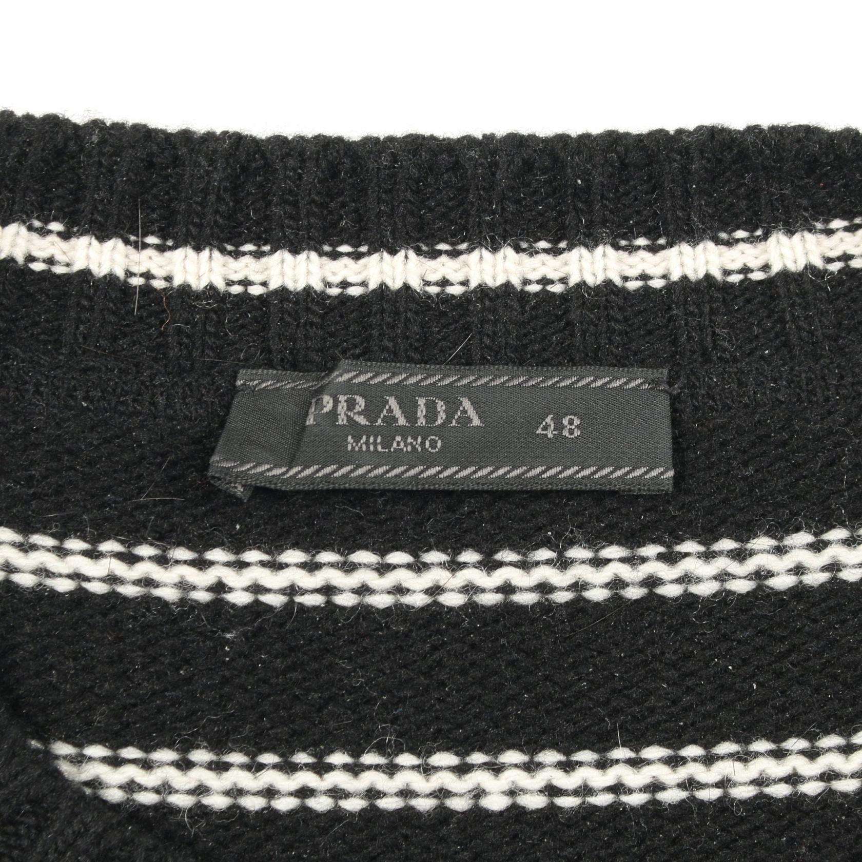 PRADA Knitwear Sweater UMB481 wool cashmere Black White Striped