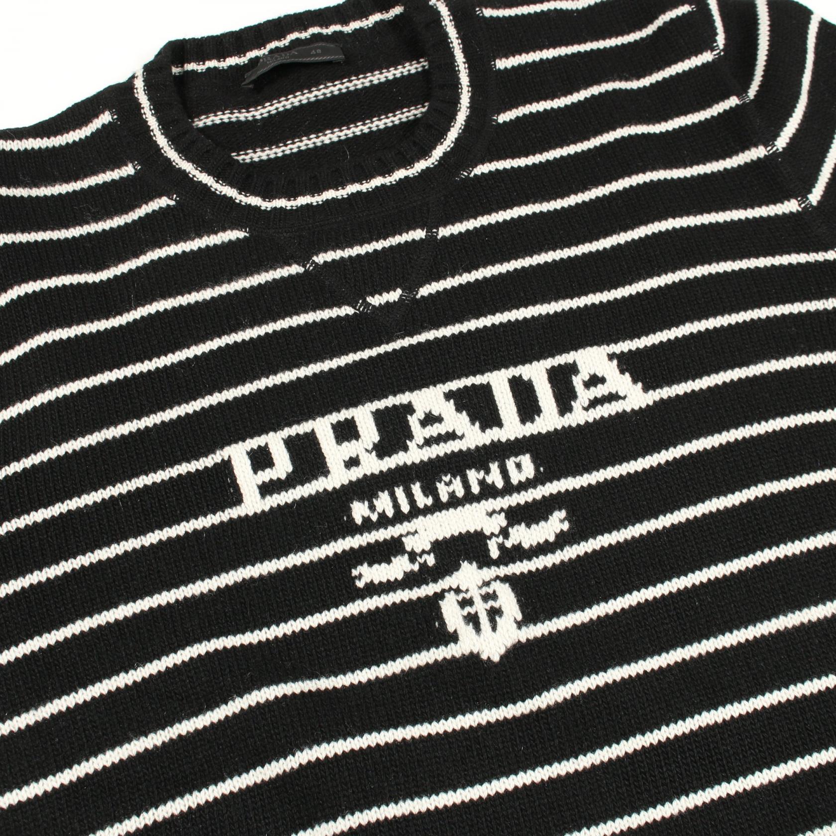 PRADA Knitwear Sweater UMB481 wool cashmere Black White Striped