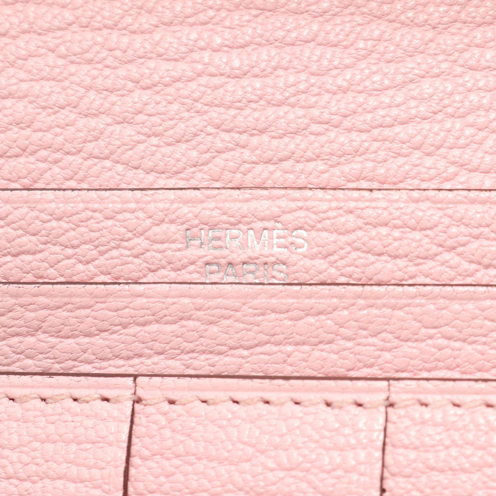HERMES Bearn Soufflet Bifold purse wallet Chevre leather Rose