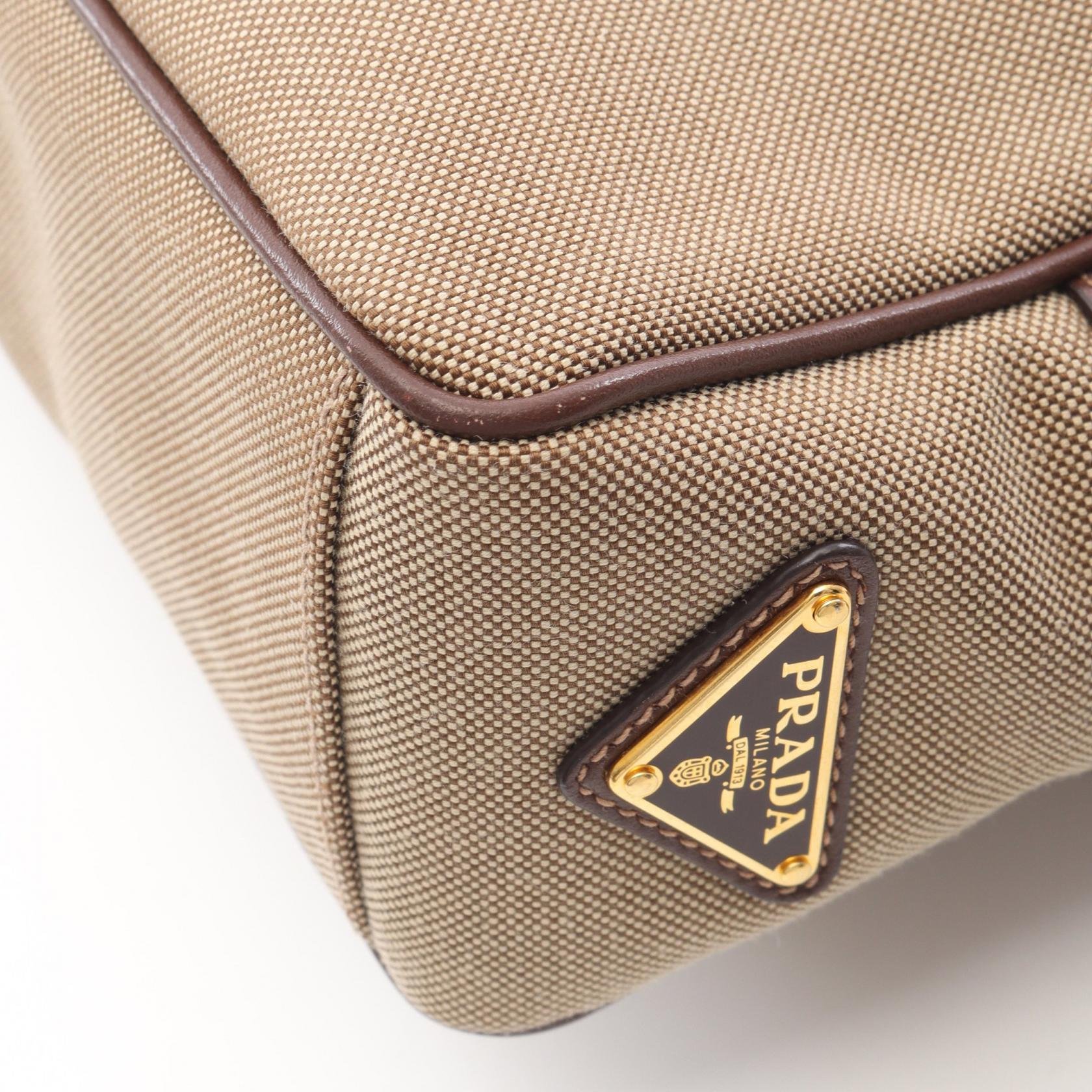 PRADA LOGO JACQUARD Crossbody Shoulder Bag canvas leather Beige