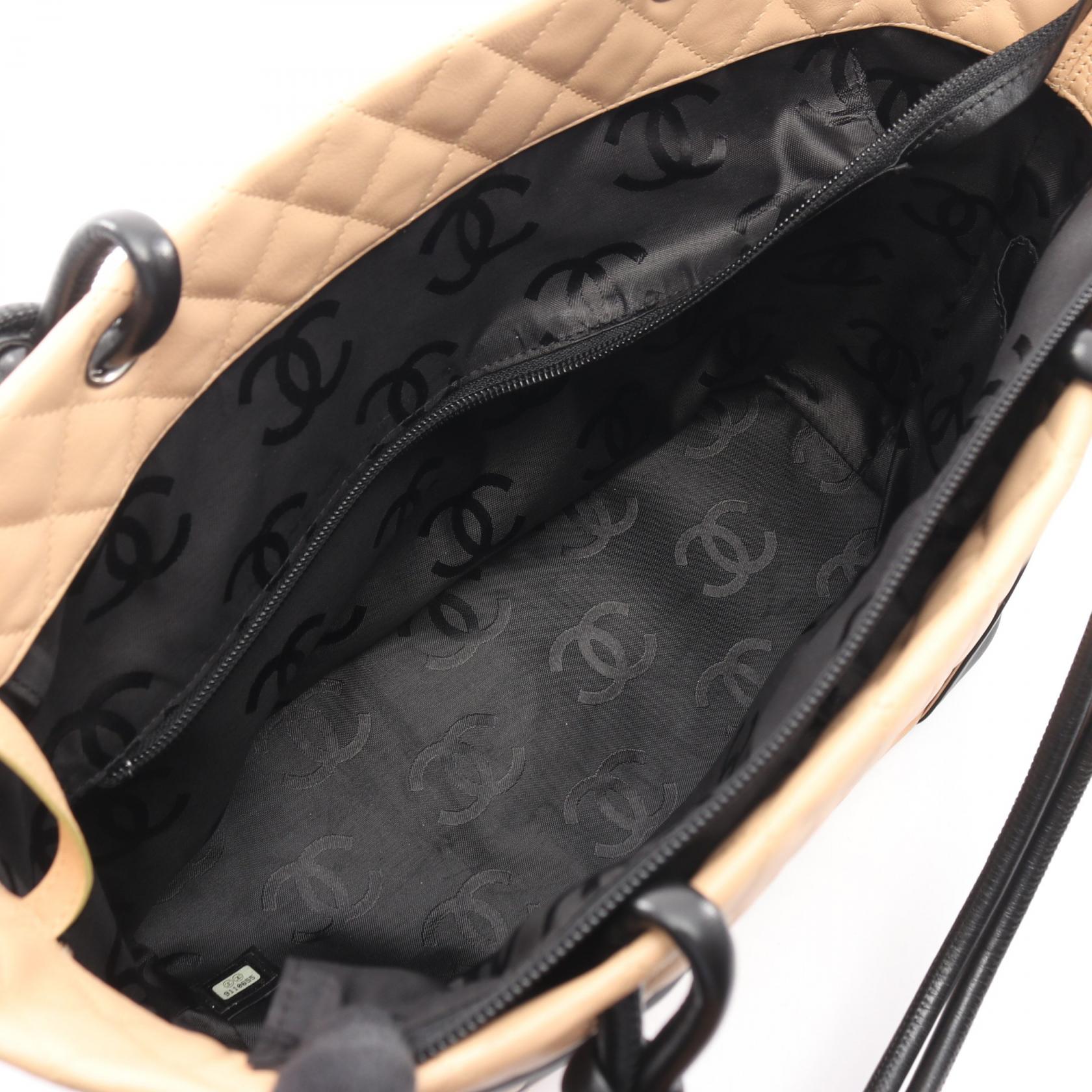 CHANEL Cambon Line Large Tote shoulder Bag leather Beige Black
