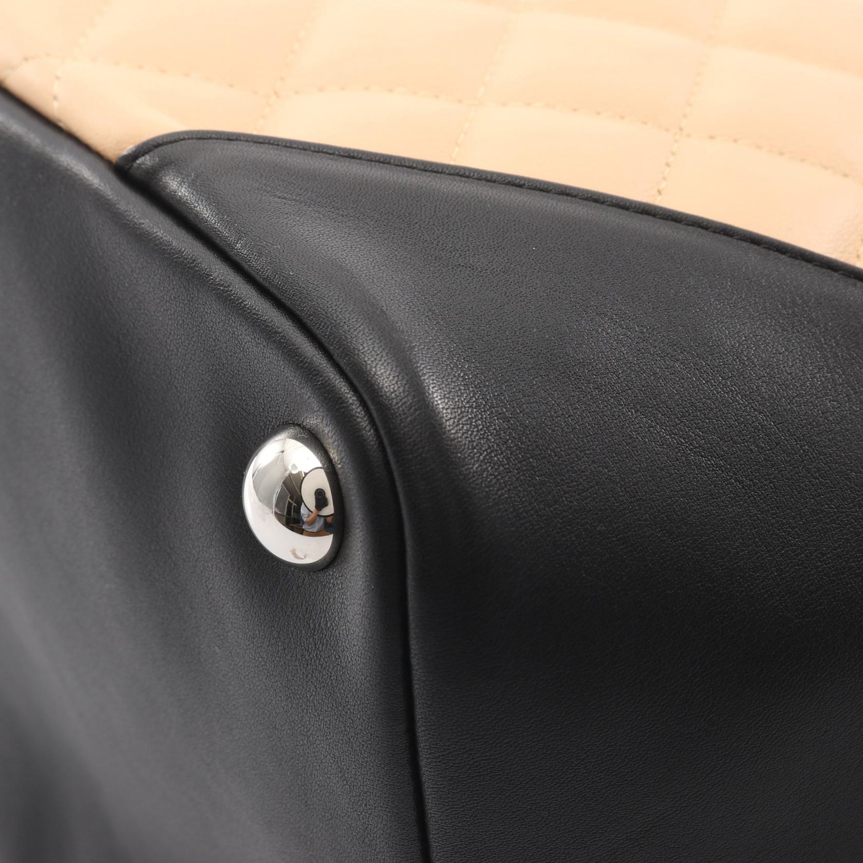 CHANEL Cambon Line Large Tote shoulder Bag leather Beige Black