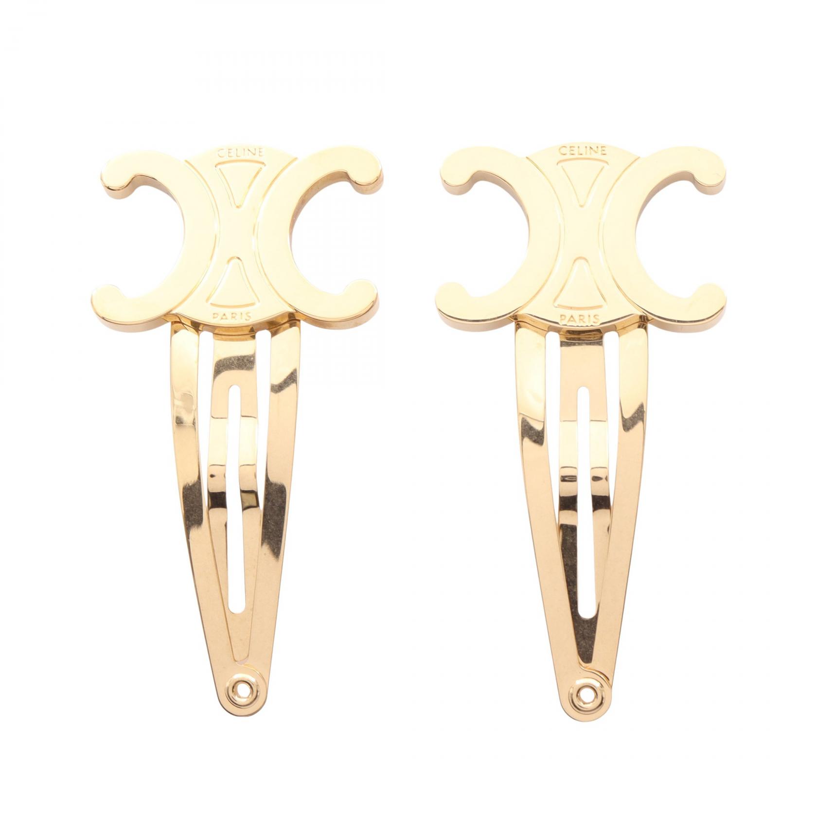 CELINE ゴールド ヘアピン CELINE Triomphe Snap hair clip Barrette 46Z656BSL35OR Gold Plated