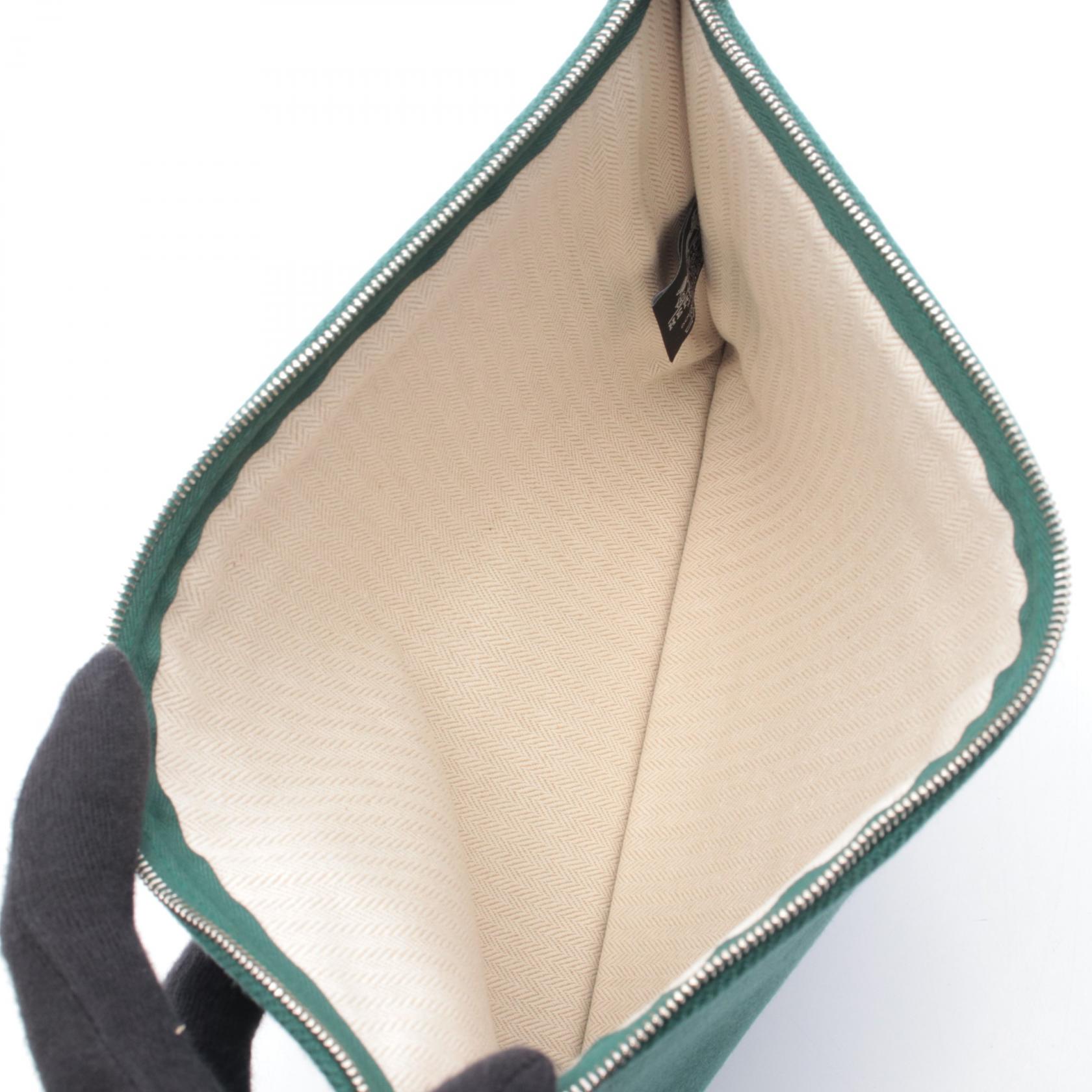 HERMES Flat Pouch GM H Natte Clutch Bag H103643M04 Wool Green SHW