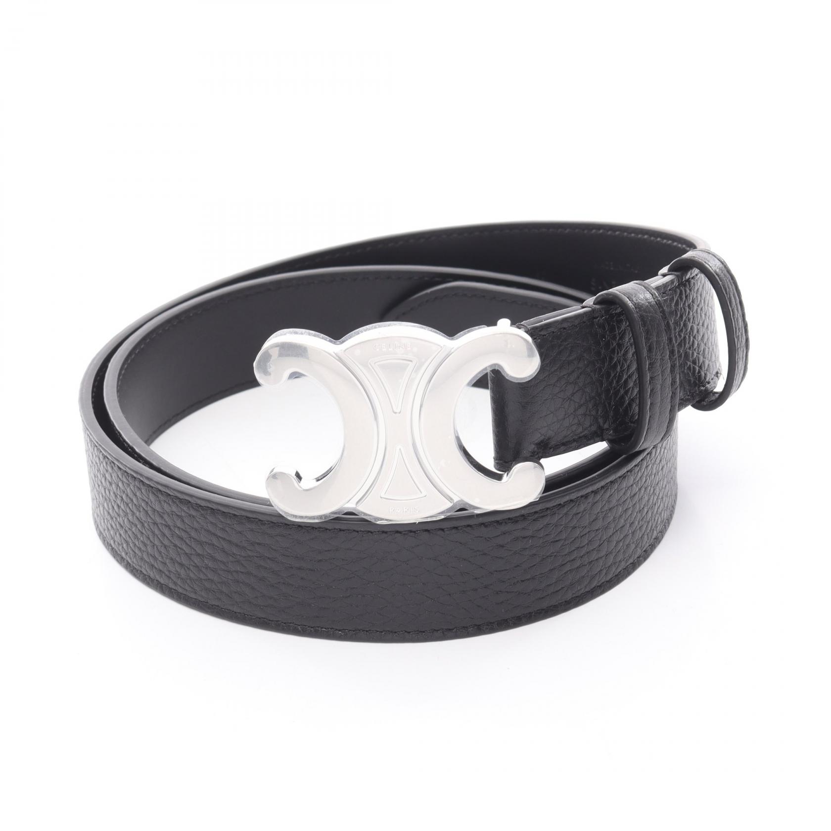 CELINE Triomphe Large 30mm belt 45BIE3AUY38SI90 leather Black NEW