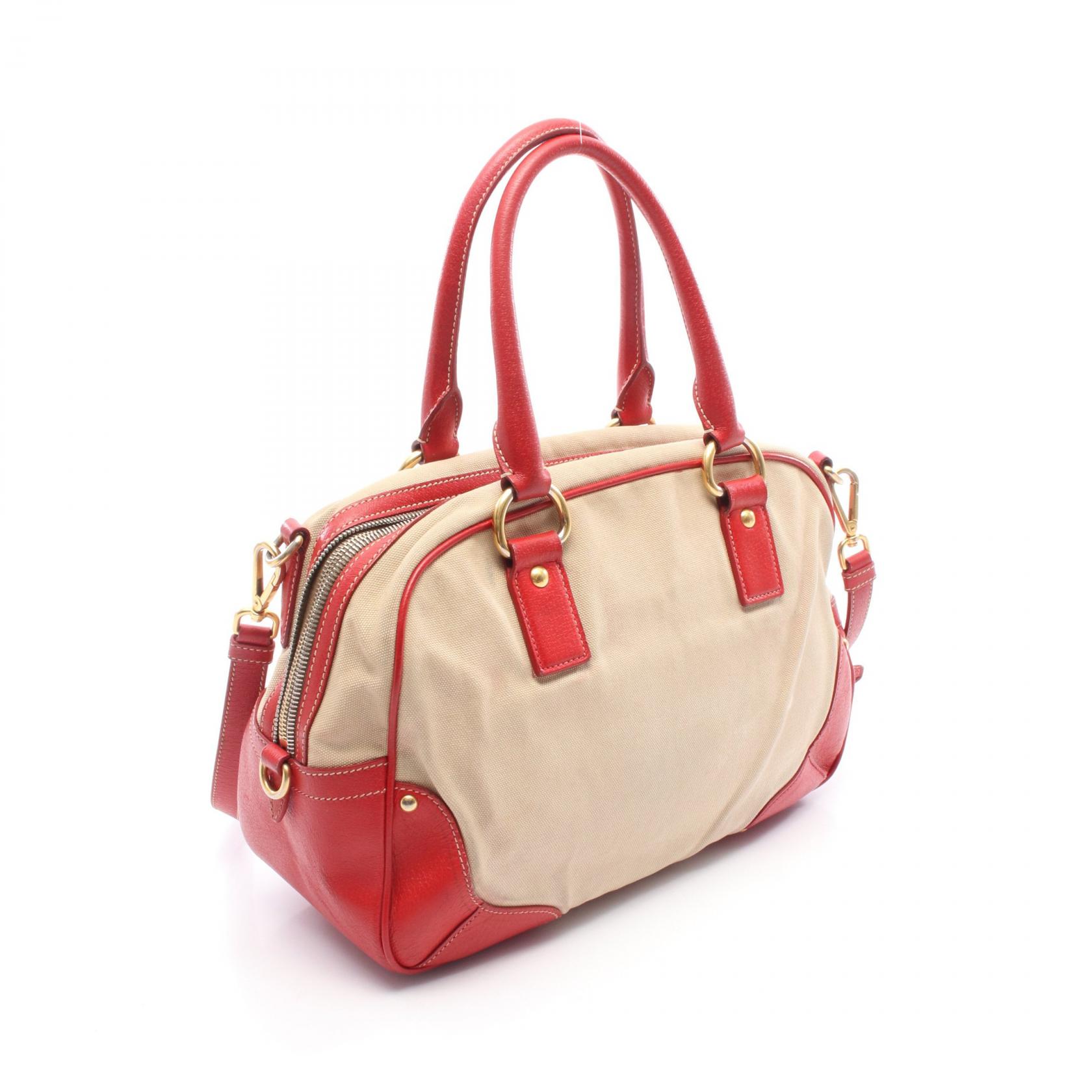 PRADA Shoulder Crossbody Handbag BL0713 canvas leather Beige Red