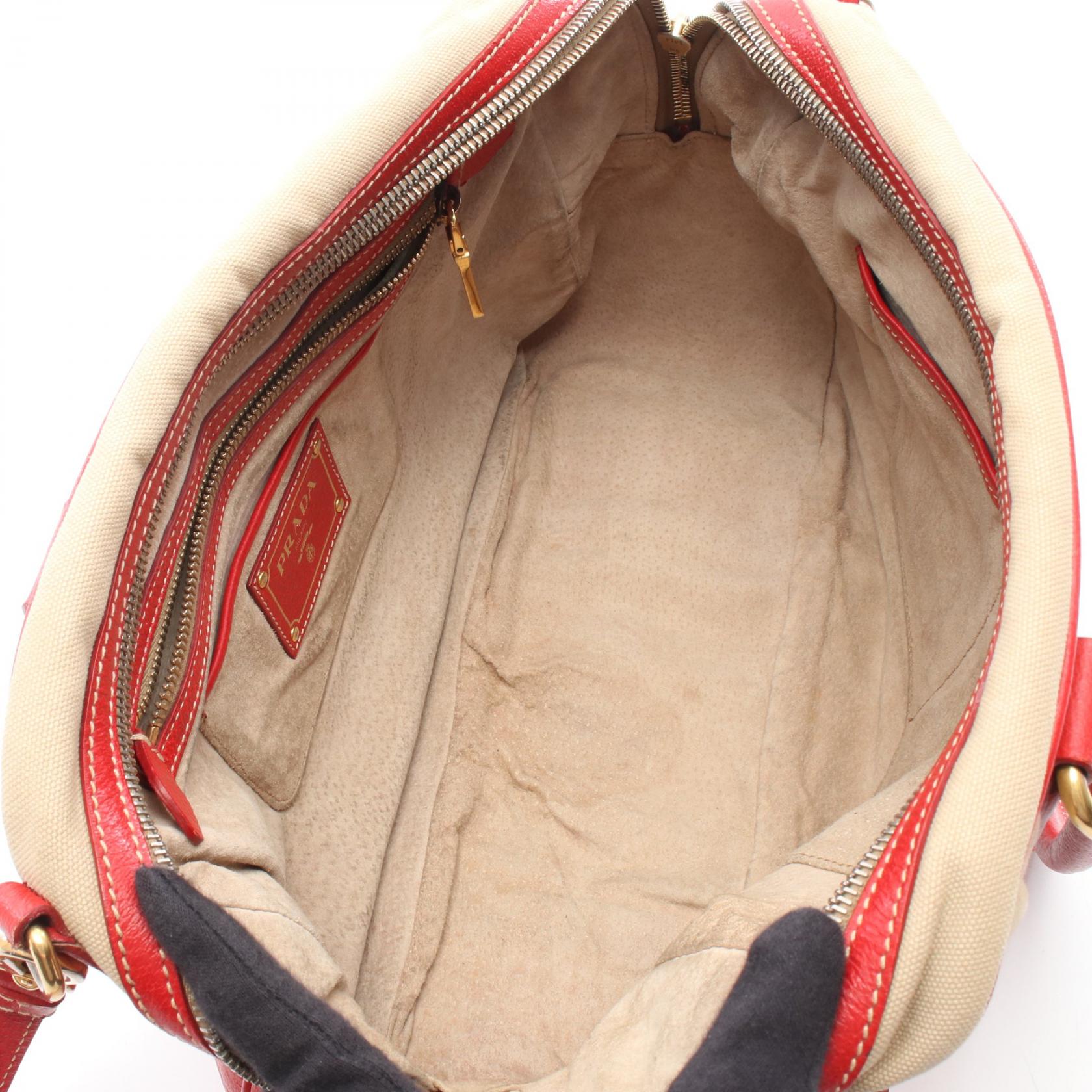PRADA Shoulder Crossbody Handbag BL0713 canvas leather Beige Red