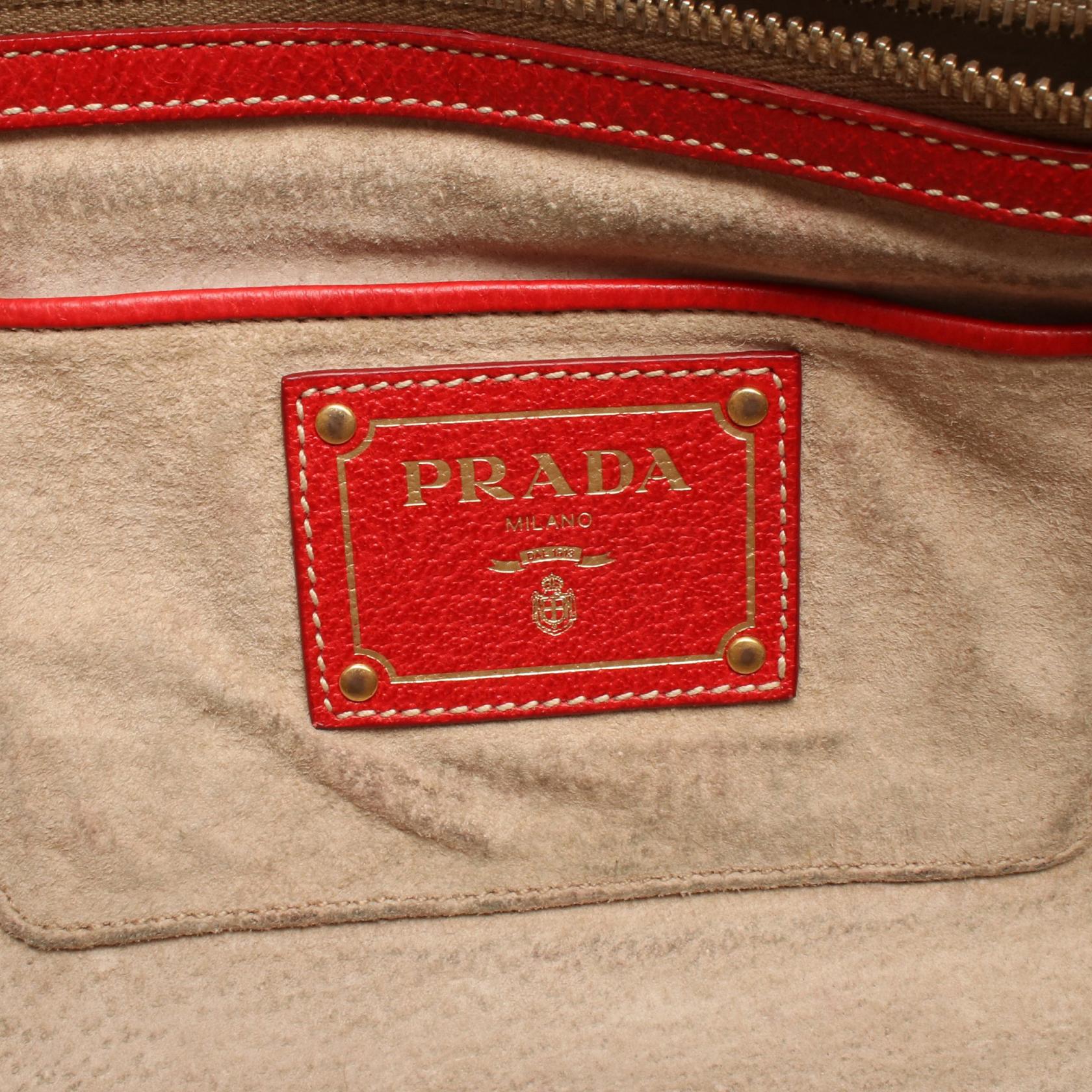 PRADA Shoulder Crossbody Handbag BL0713 canvas leather Beige Red