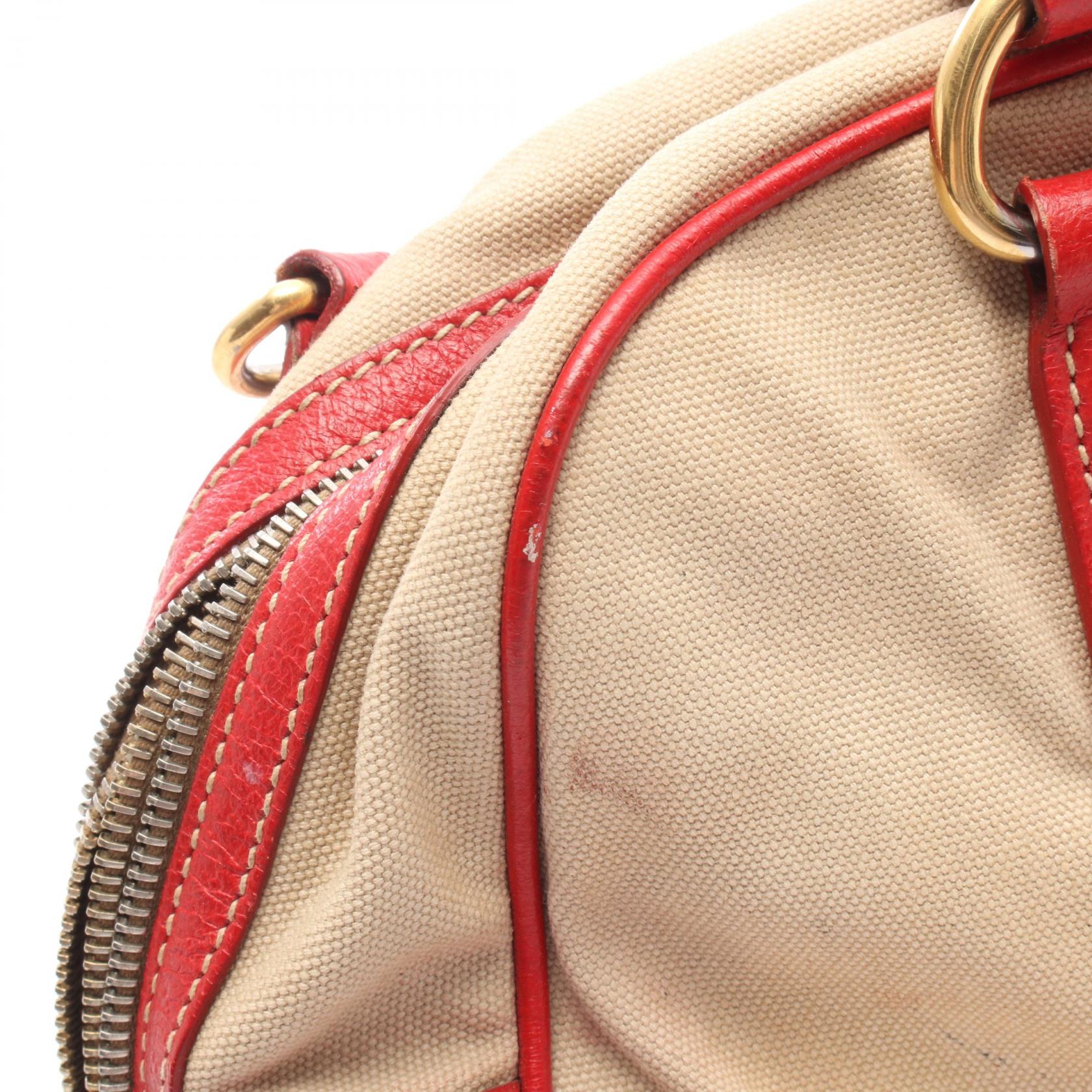 PRADA Shoulder Crossbody Handbag BL0713 canvas leather Beige Red