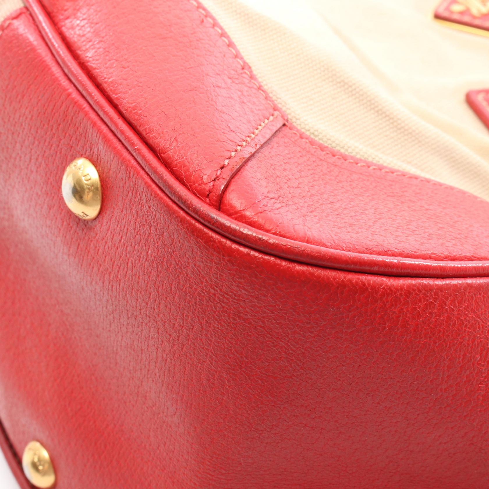 PRADA Shoulder Crossbody Handbag BL0713 canvas leather Beige Red