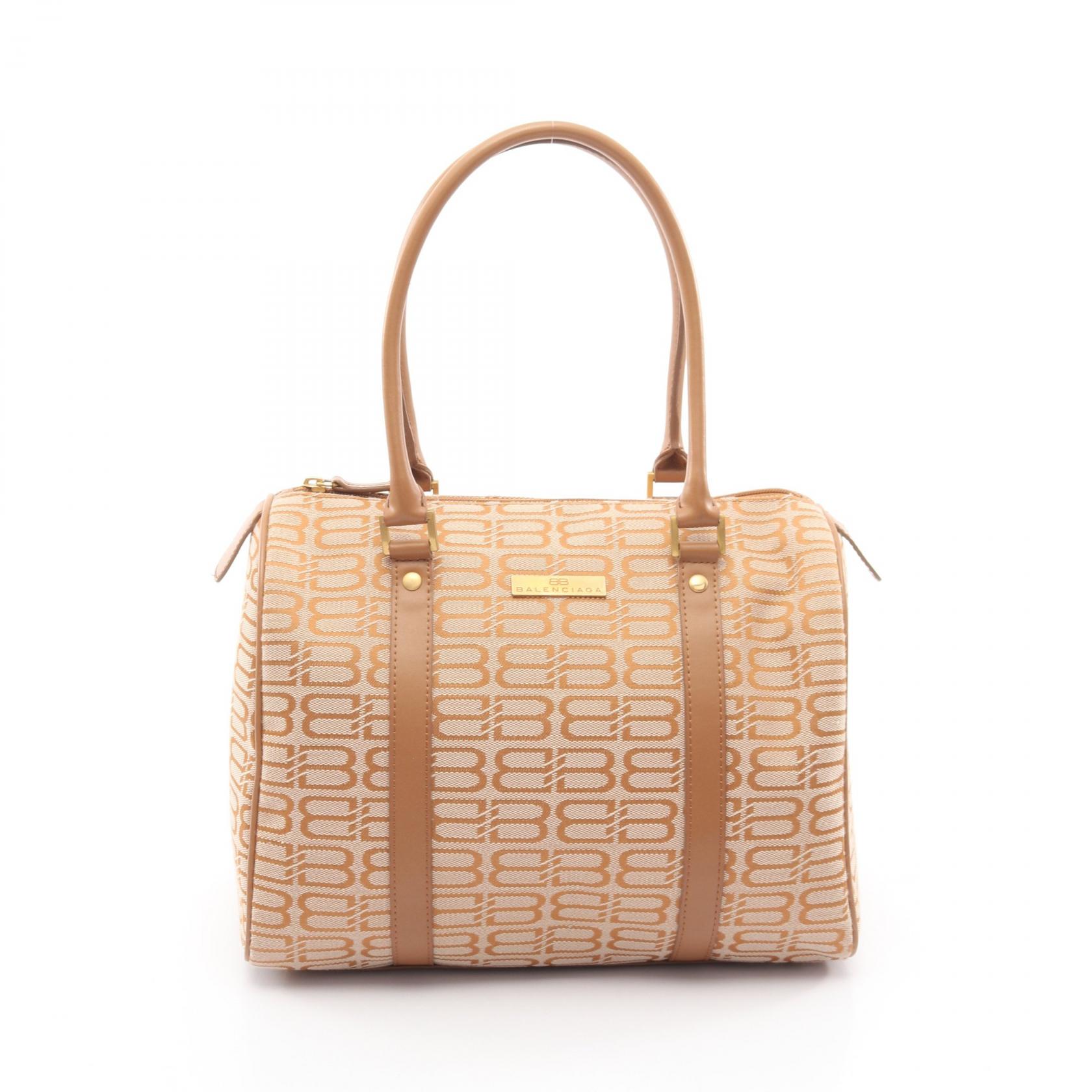 BALENCIAGA ショルダーバッグ ネイビー/ベージュ BALENCIAGA BB logo Shoulder Handbag canvas leather Beige Brown