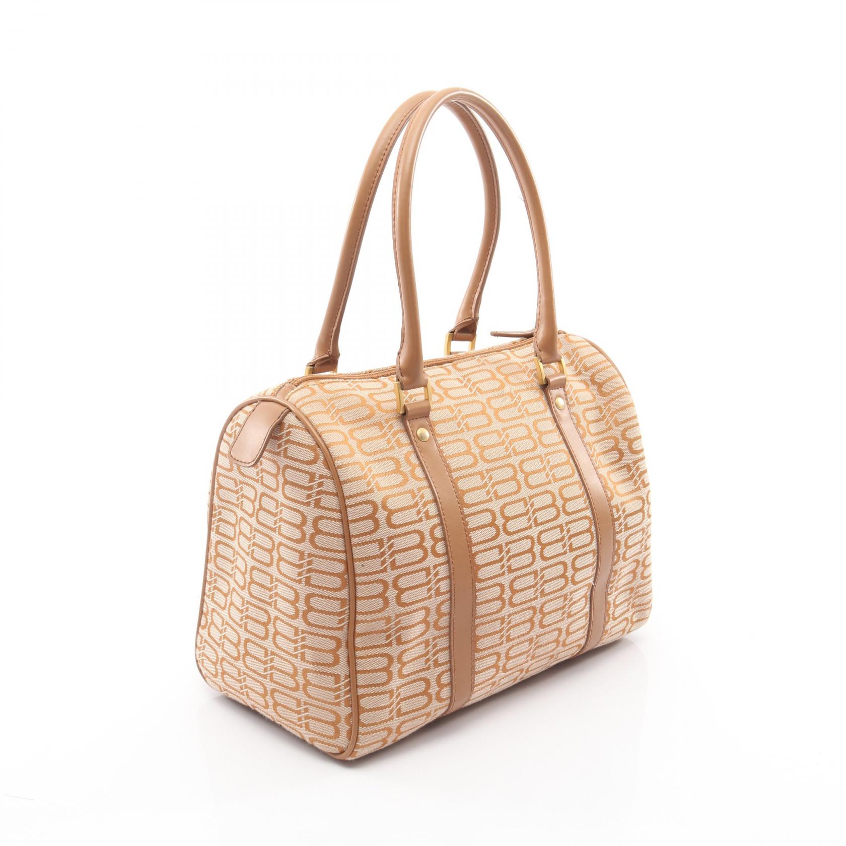 BALENCIAGA BB logo Shoulder Handbag canvas leather Beige Brown