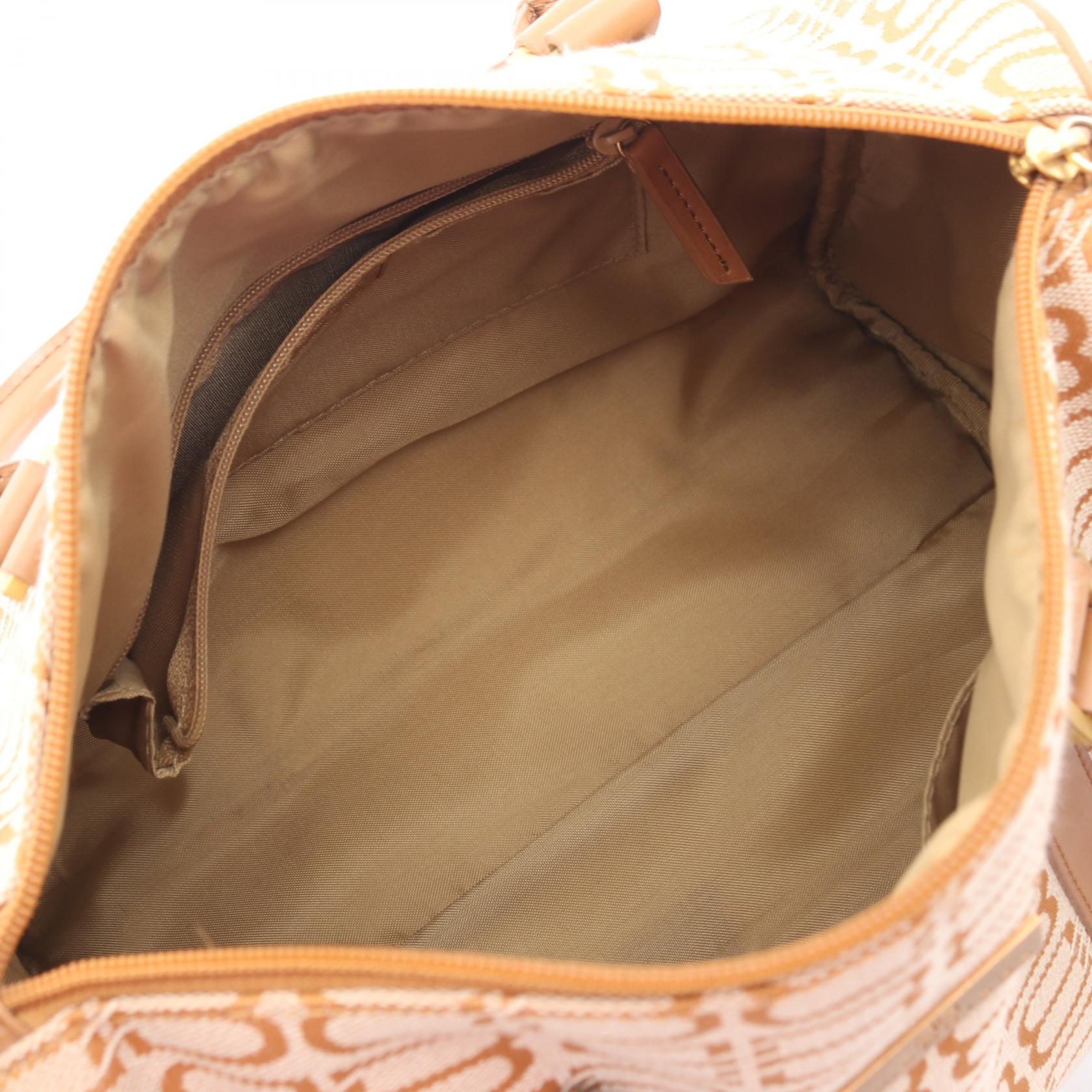 BALENCIAGA BB logo Shoulder Handbag canvas leather Beige Brown