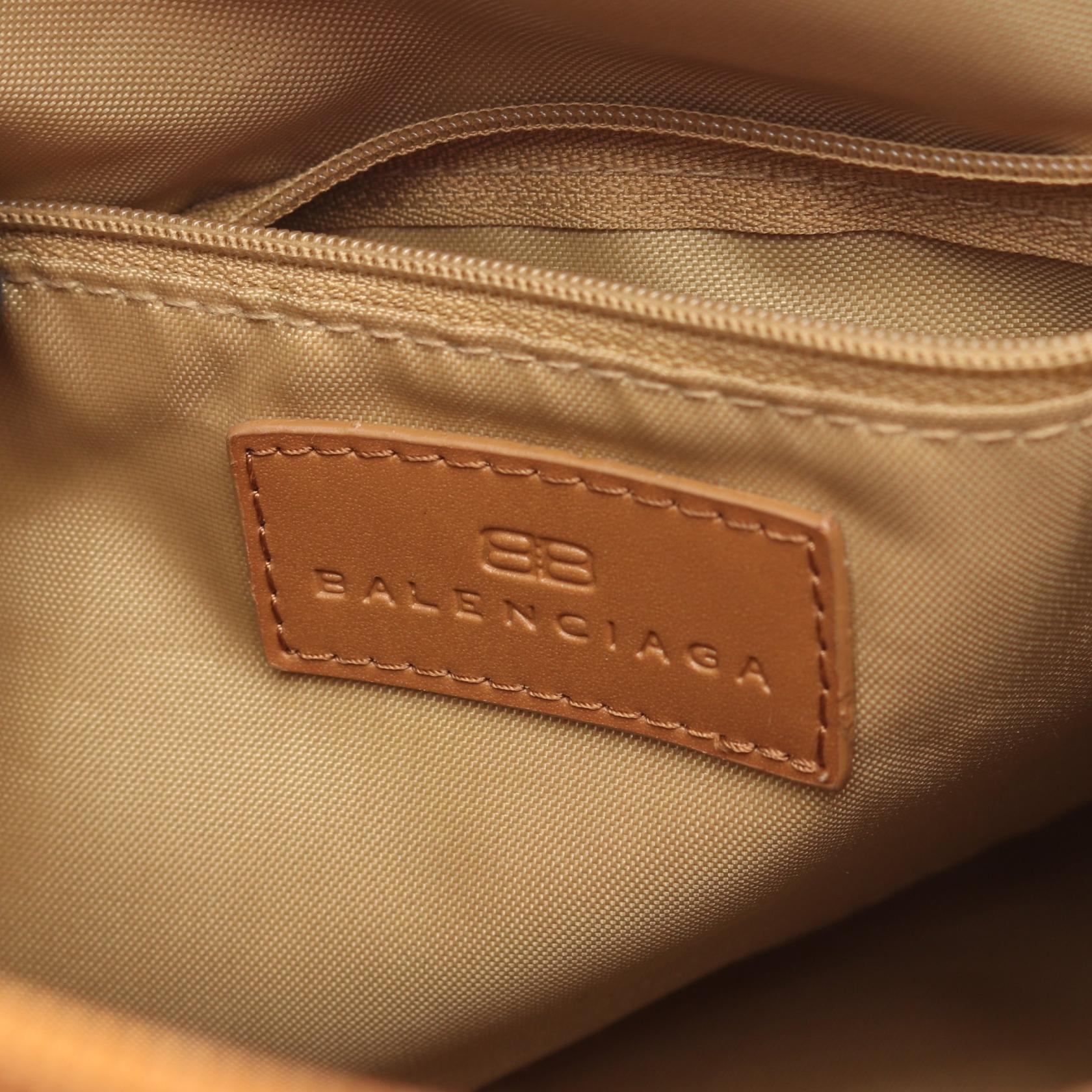 BALENCIAGA BB logo Shoulder Handbag canvas leather Beige Brown