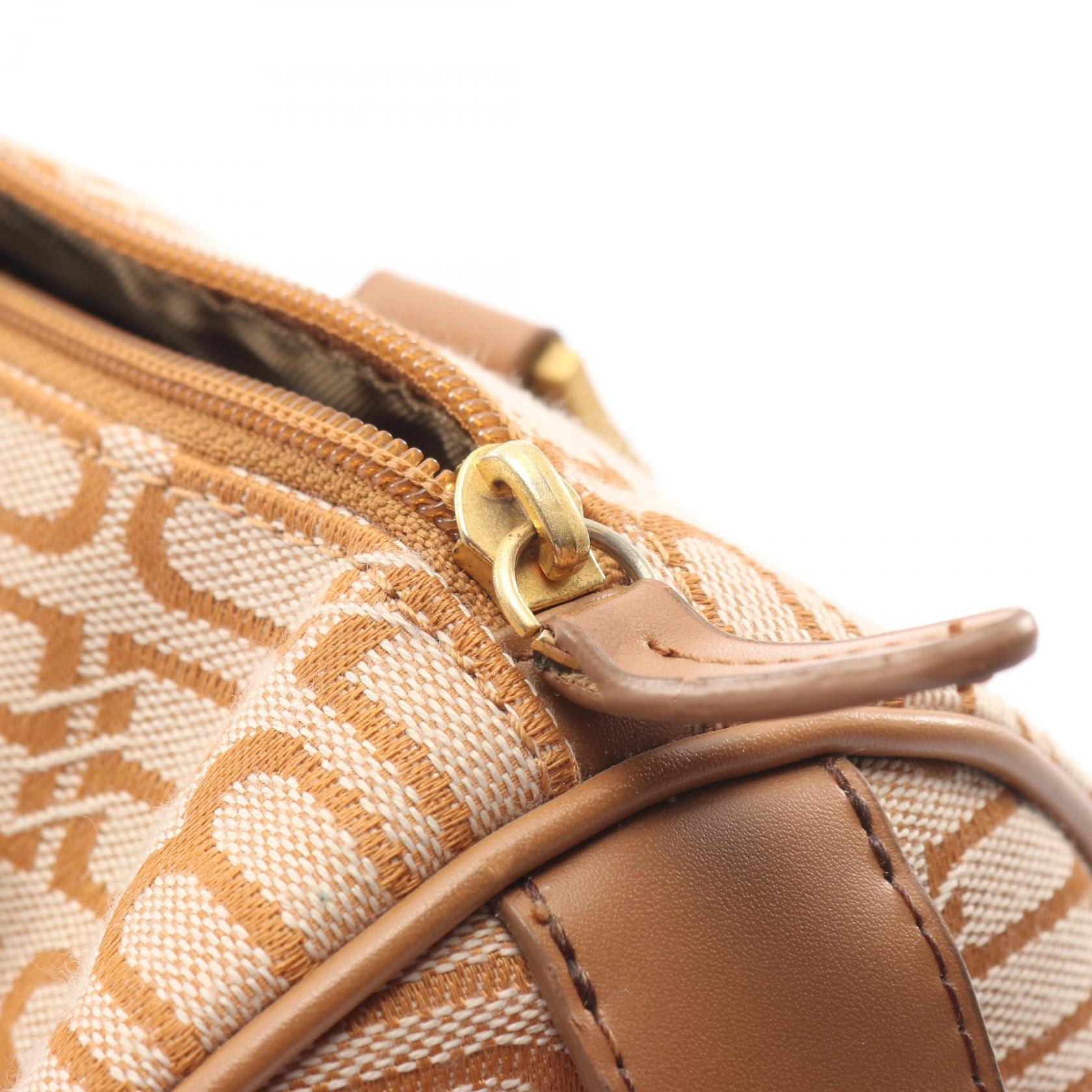 BALENCIAGA BB logo Shoulder Handbag canvas leather Beige Brown