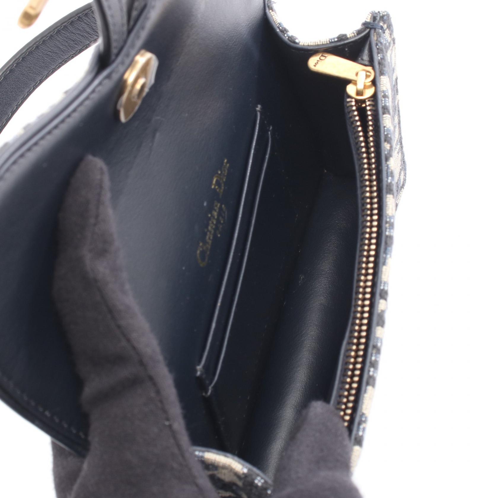 Christian Dior SADDLE Oblique Waist Belt Bag canvas leather Navy