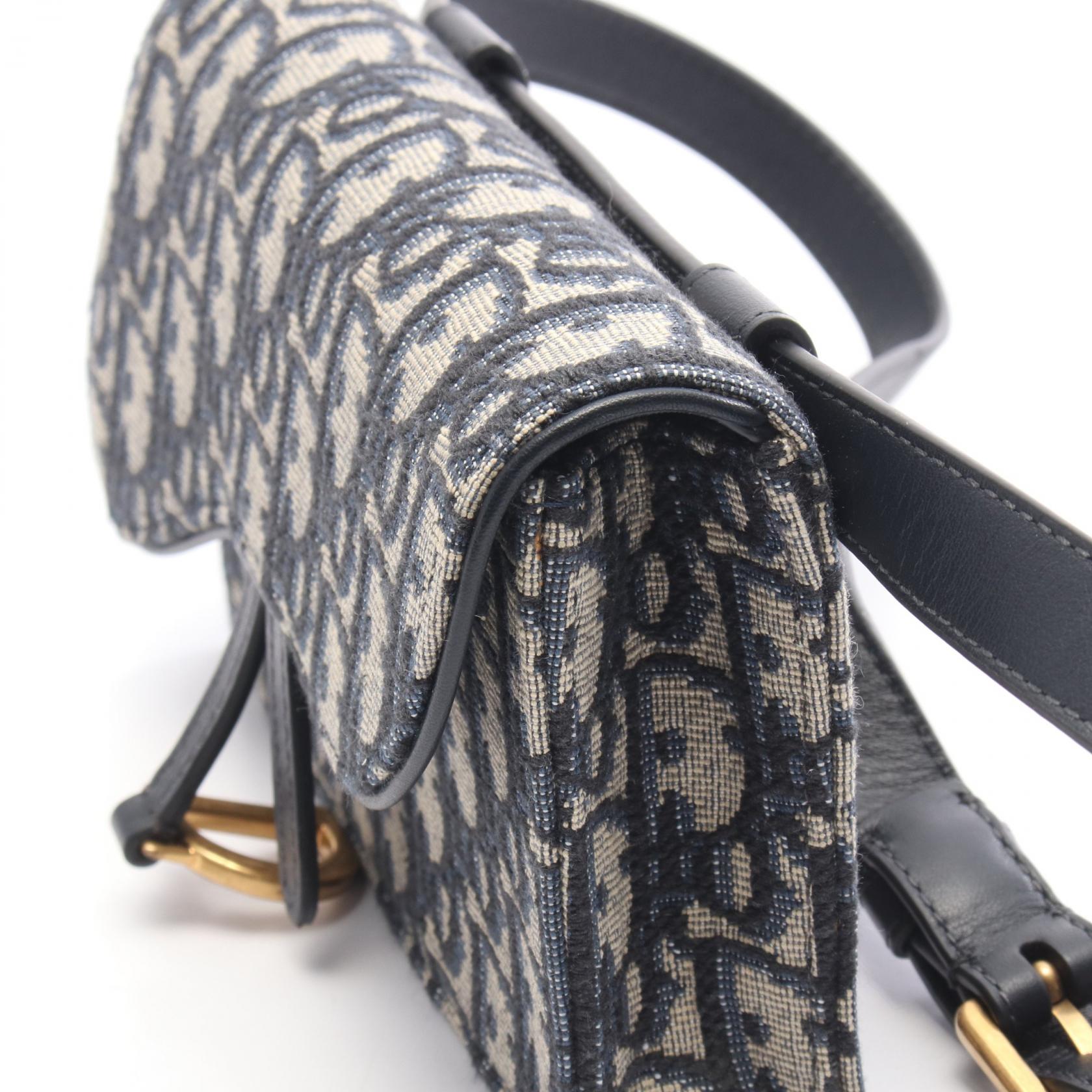 Christian Dior SADDLE Oblique Waist Belt Bag canvas leather Navy
