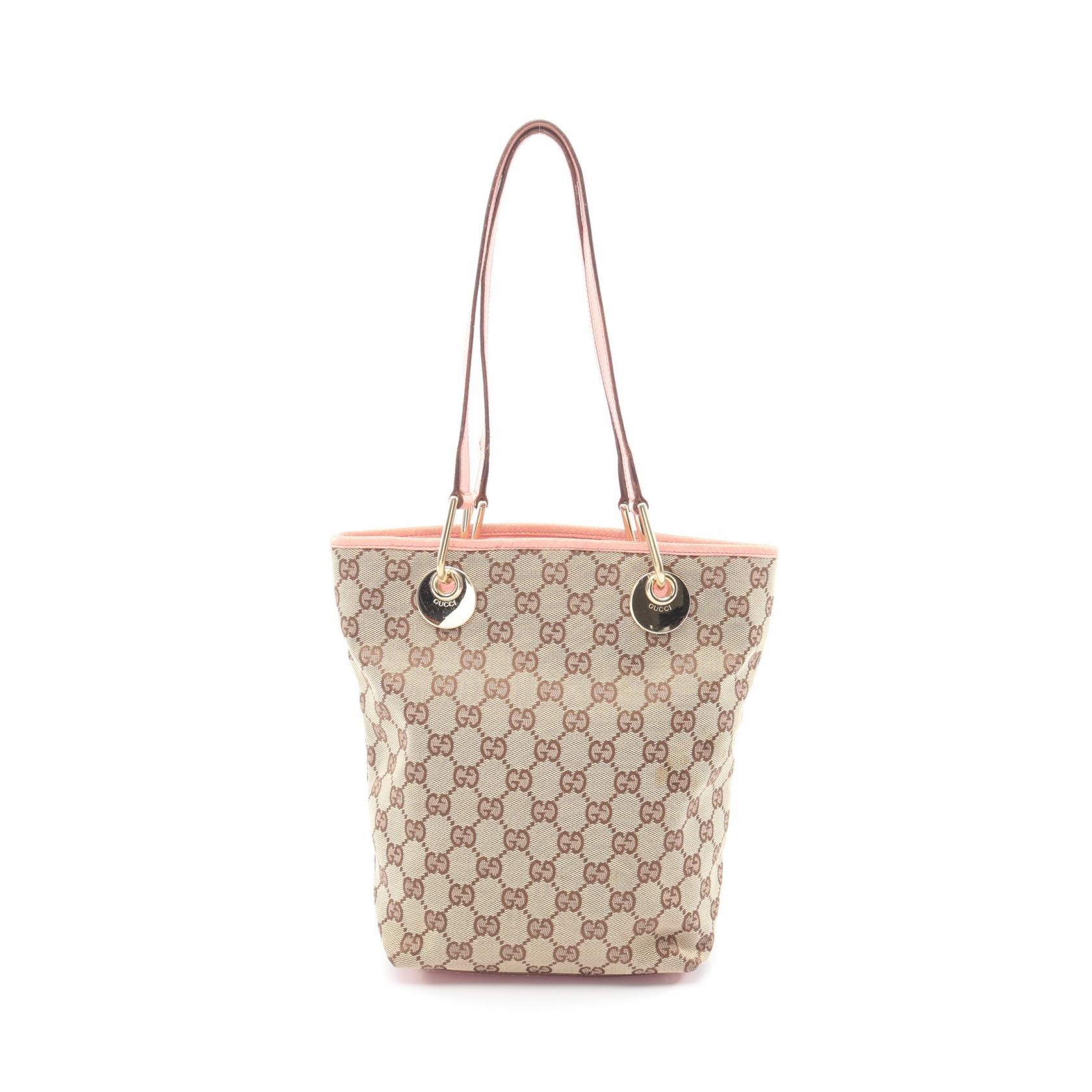 GUCCI GG canvas Tote Shoulder Bag 120840 leather Beige Pink Used
