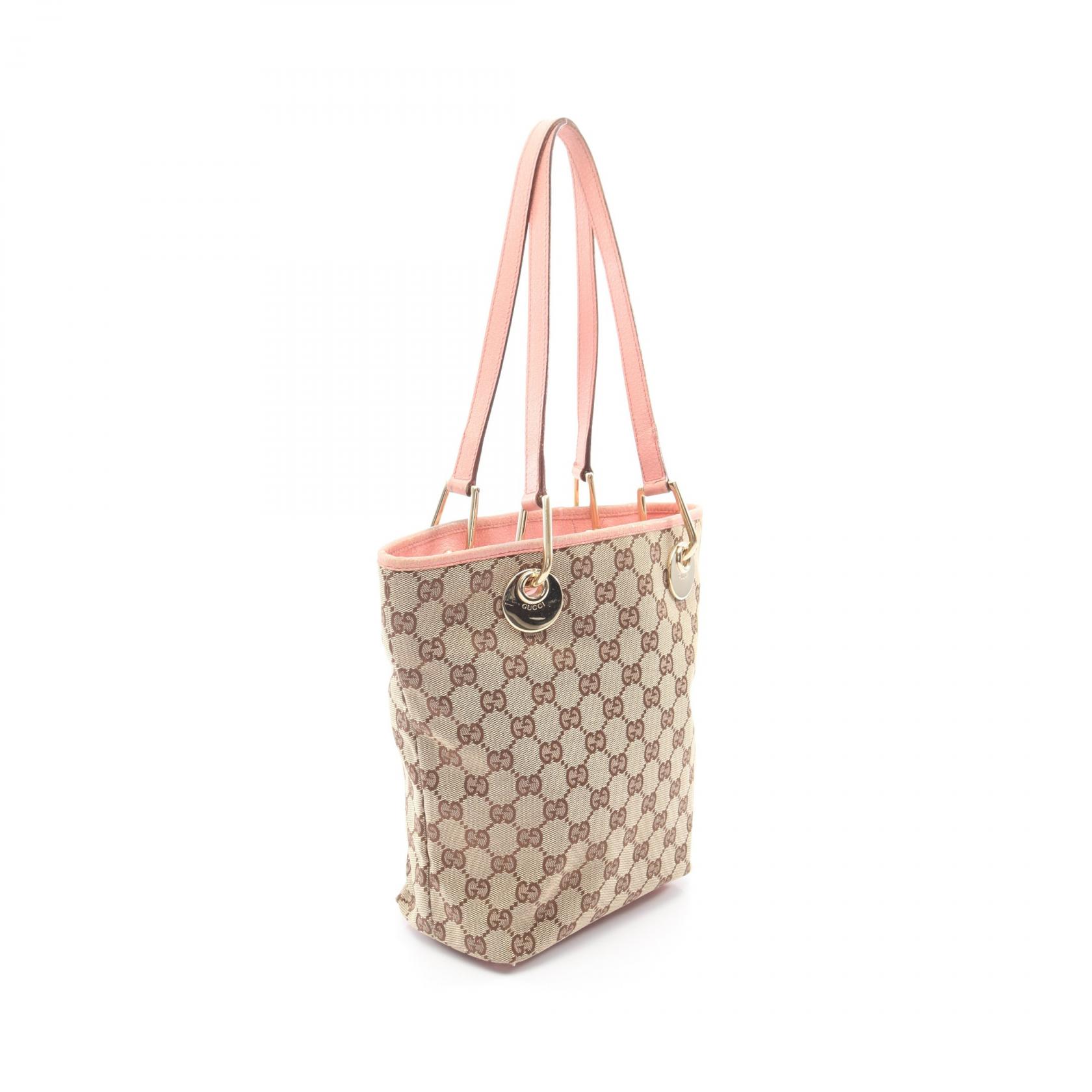 GUCCI GGトートバッグ ベージュ/ピンク GUCCI GG canvas Tote Shoulder Bag 120840 leather Beige Pink Used