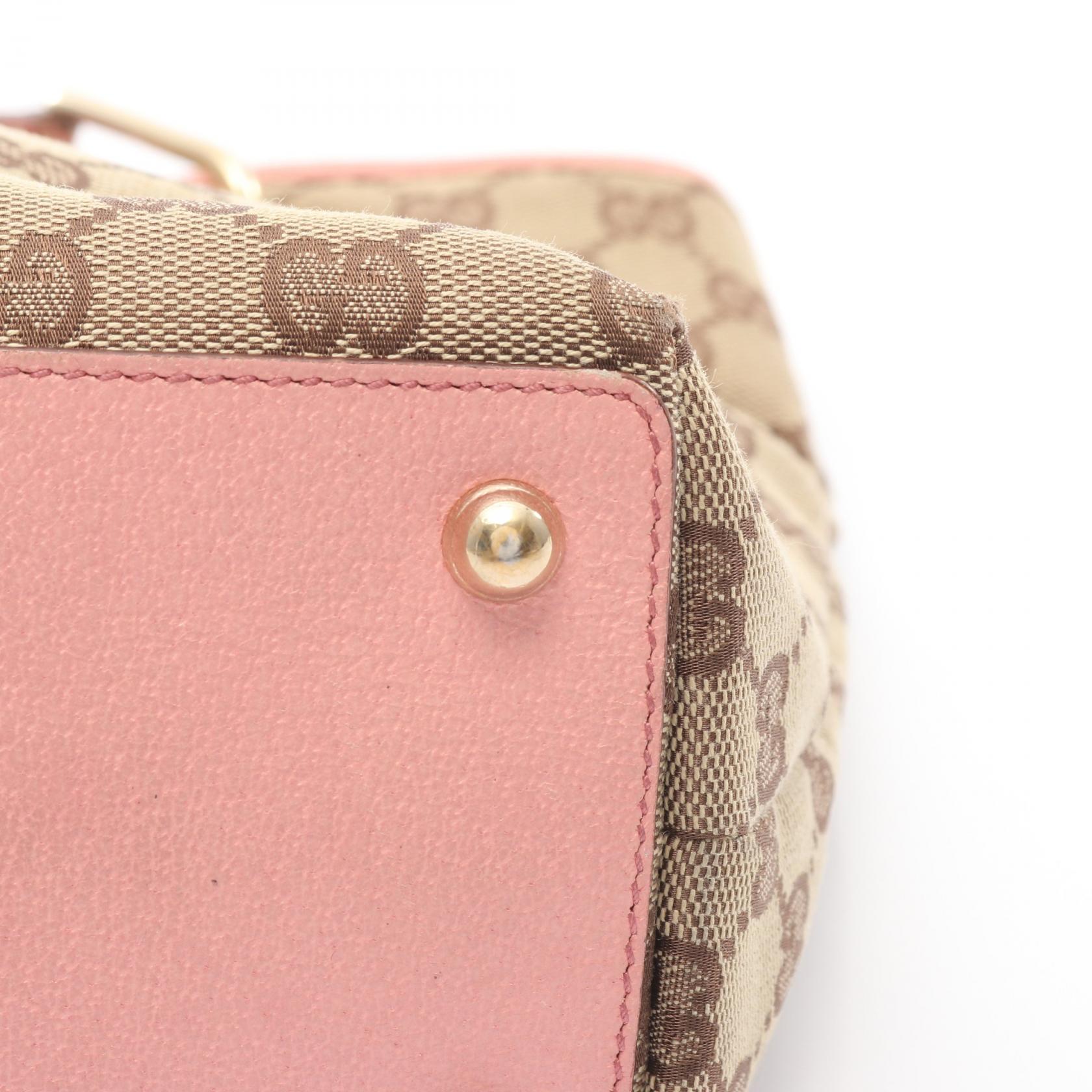 GUCCI GG canvas Tote Shoulder Bag 120840 leather Beige Pink Used