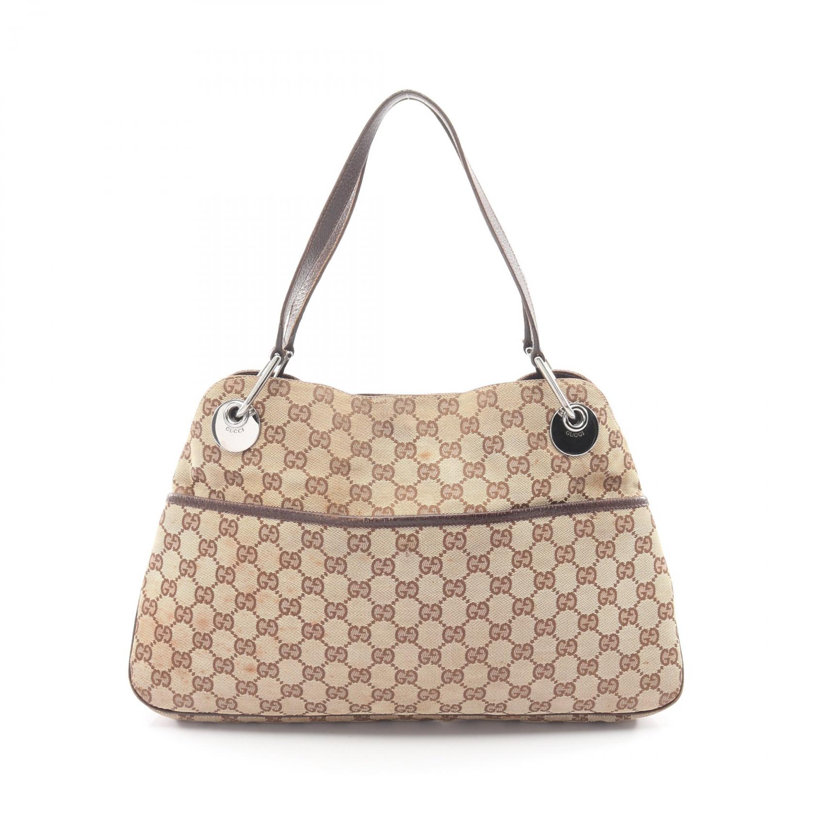GUCCI GG canvas Shoulder Handbag 121023 leather Beige Brown Used