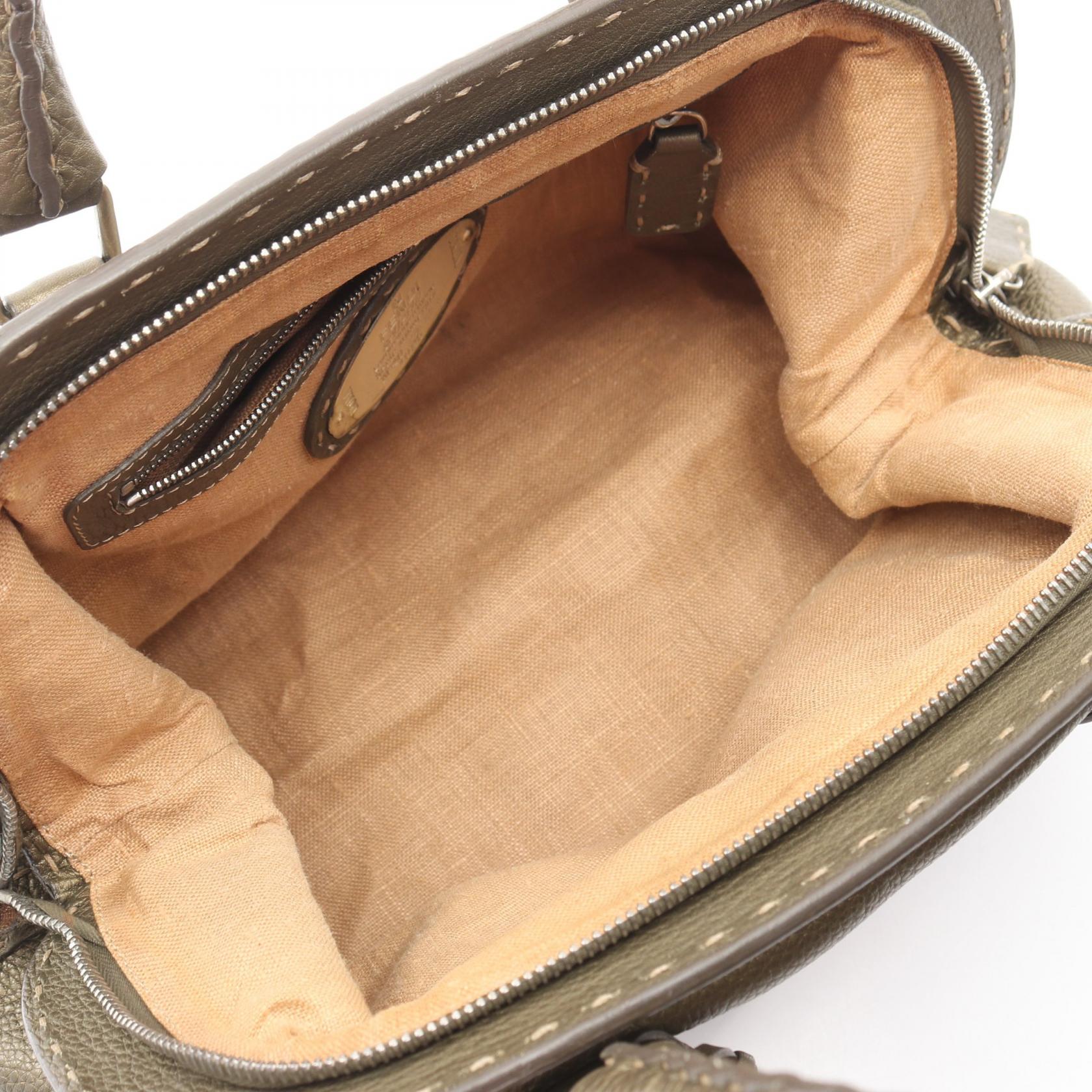 FENDI Selleria Doctor's Metallic Handbag 8BN127 leather Khaki Used