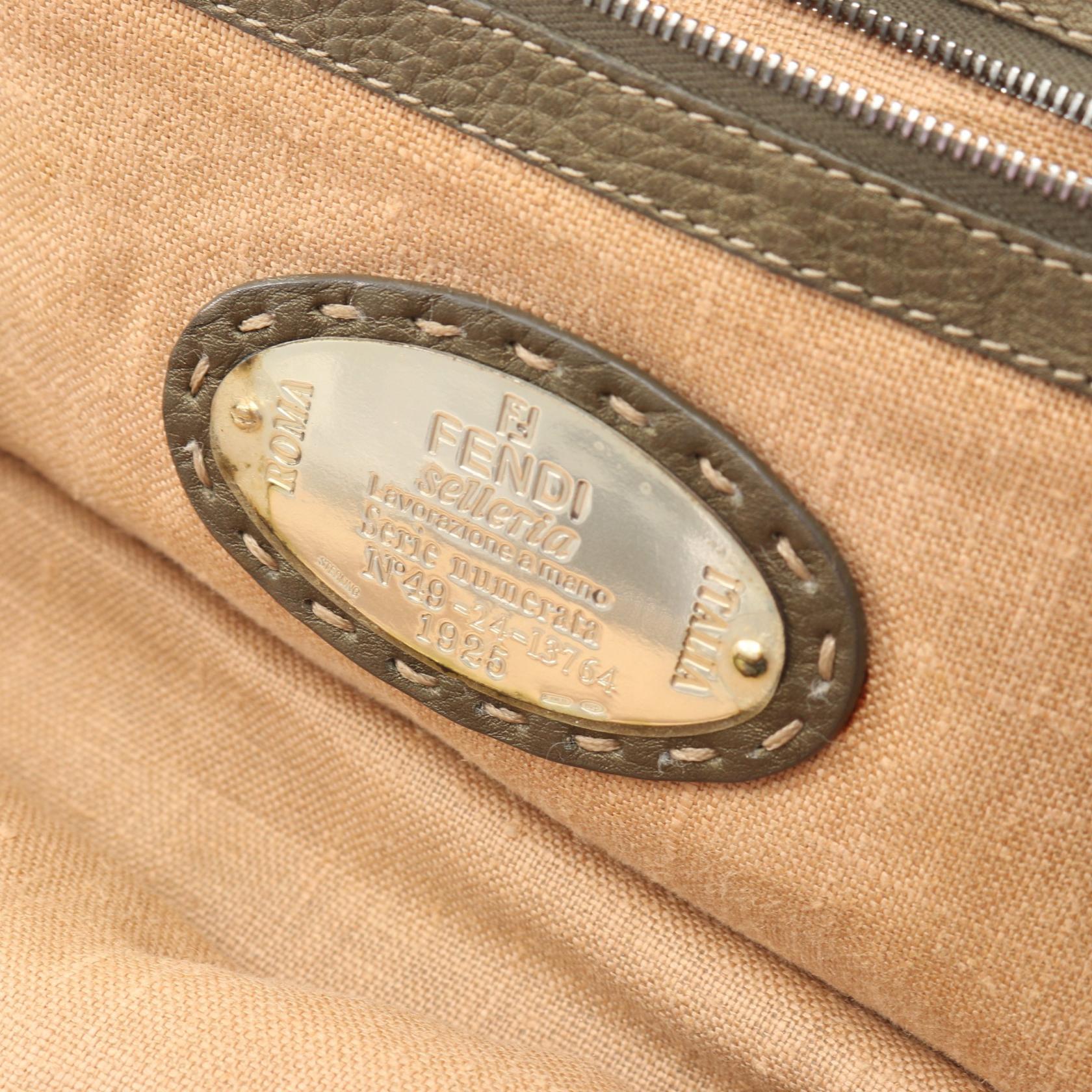 FENDI Selleria Doctor's Metallic Handbag 8BN127 leather Khaki Used