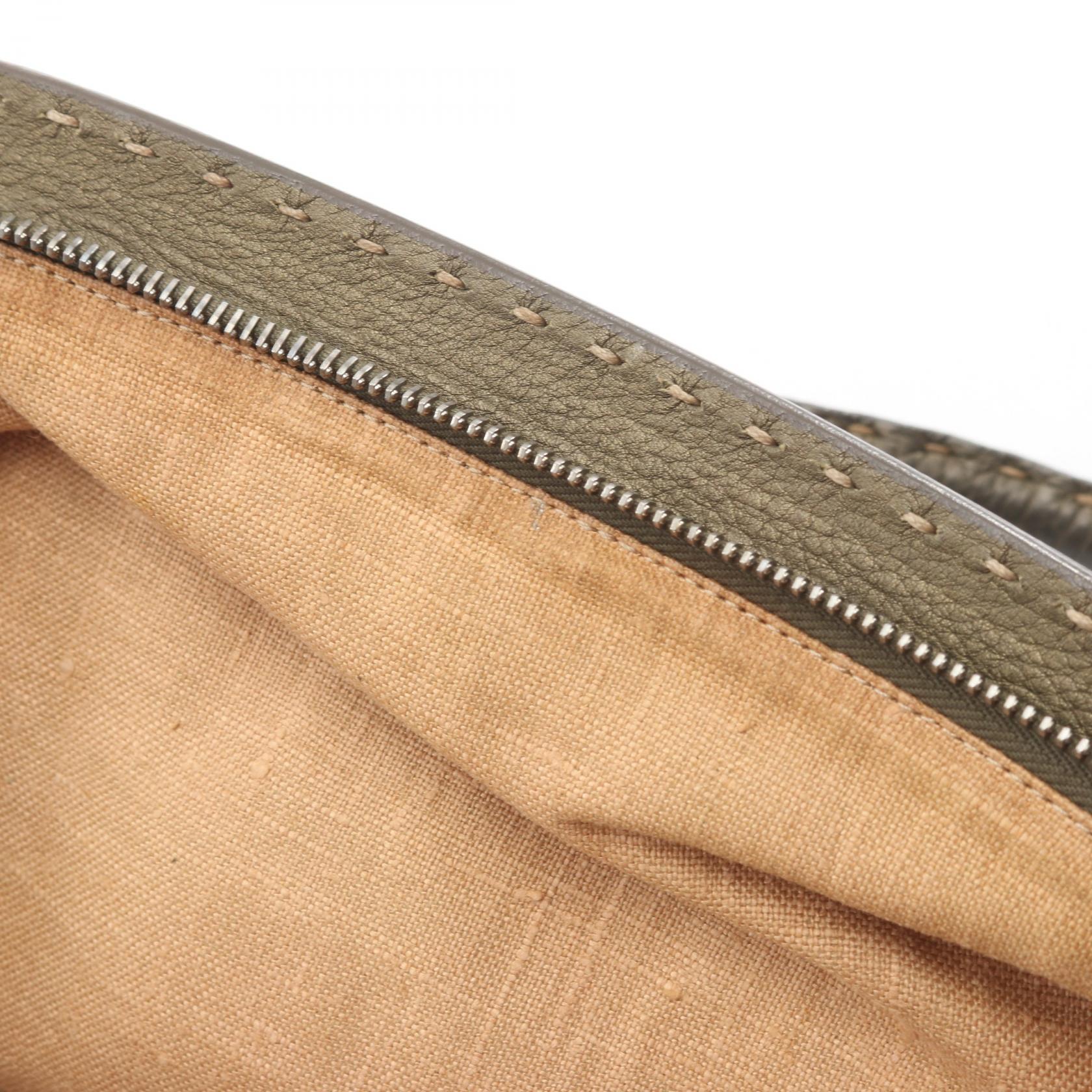 FENDI Selleria Doctor's Metallic Handbag 8BN127 leather Khaki Used