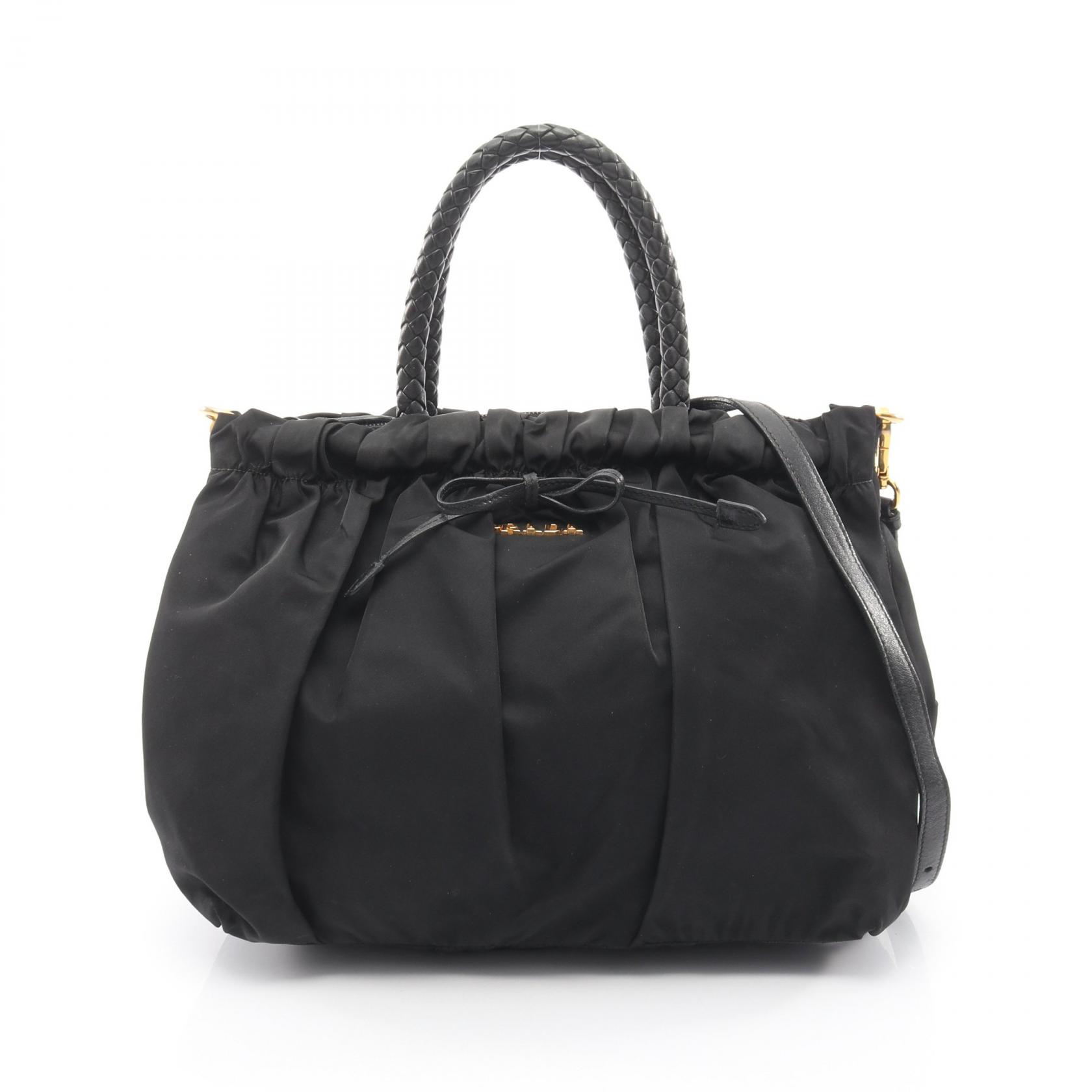 PRADA TESSUTO BOW Shoulder Handbag BN1778 Nylon leather Black Used 