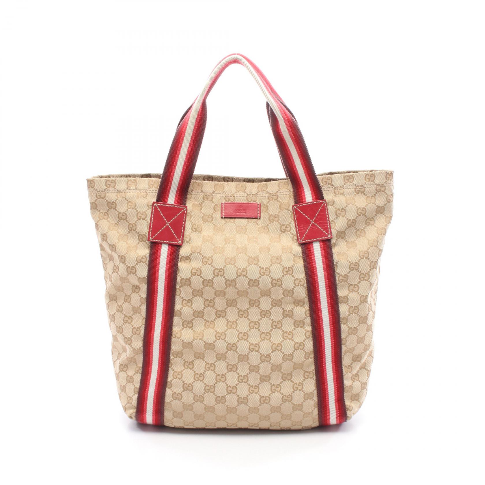 GUCCI GG Crystal Tote Handbag 189669 canvas leather Beige Red