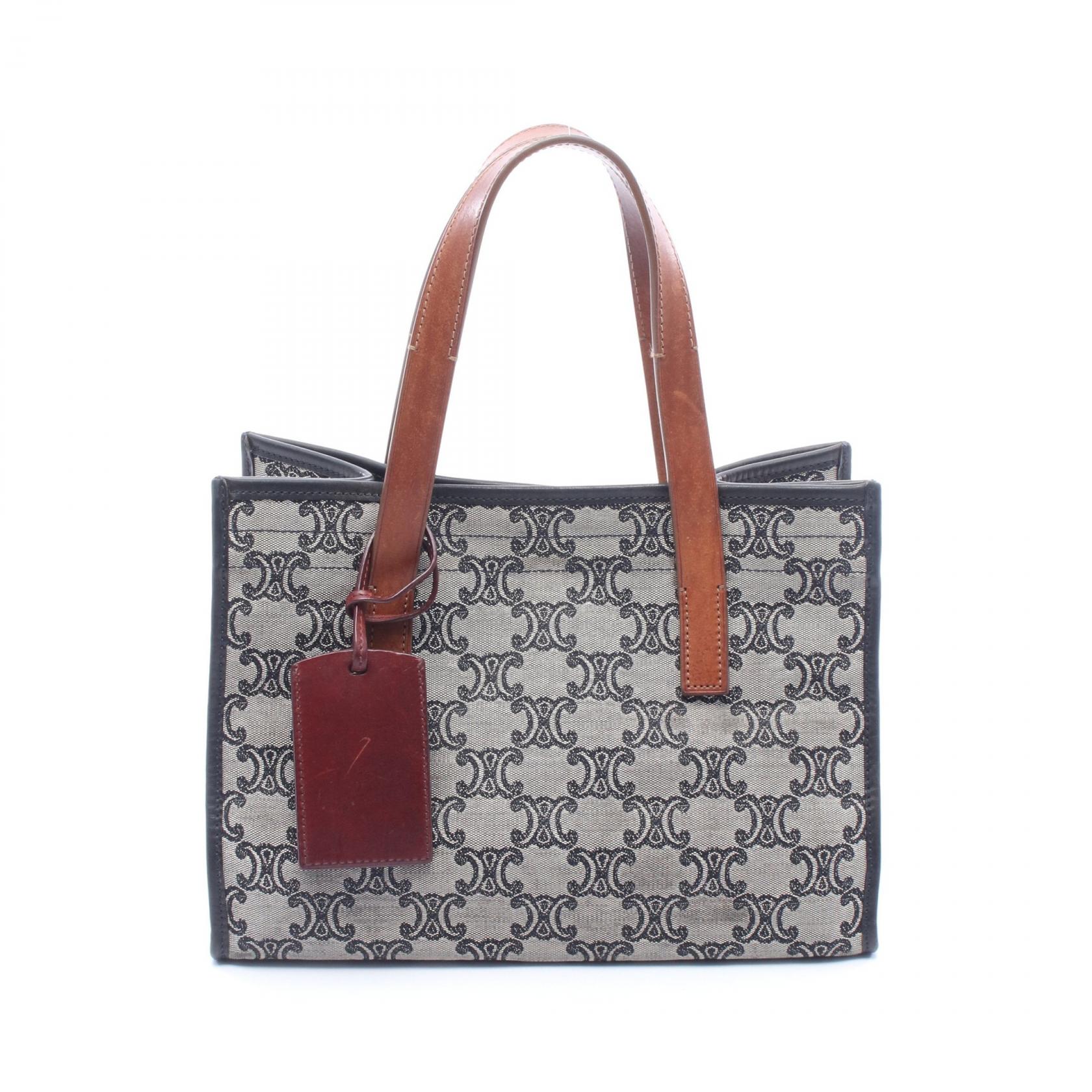 CELINE Paris Macadam Tote Bag canvas leather Black Brown Used 