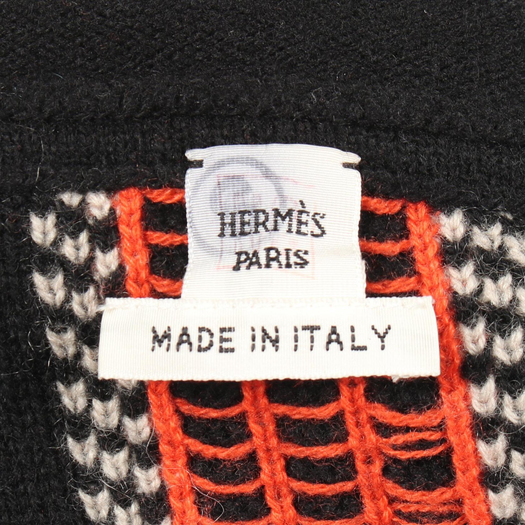 HERMES Checkered high neck knitwear sweater #38 cashmere Black