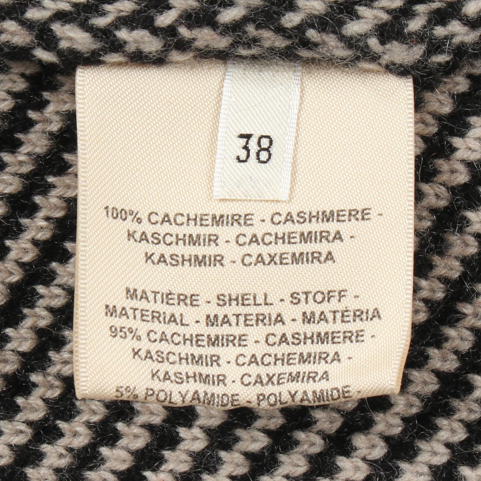 HERMES Checkered high neck knitwear sweater #38 cashmere Black