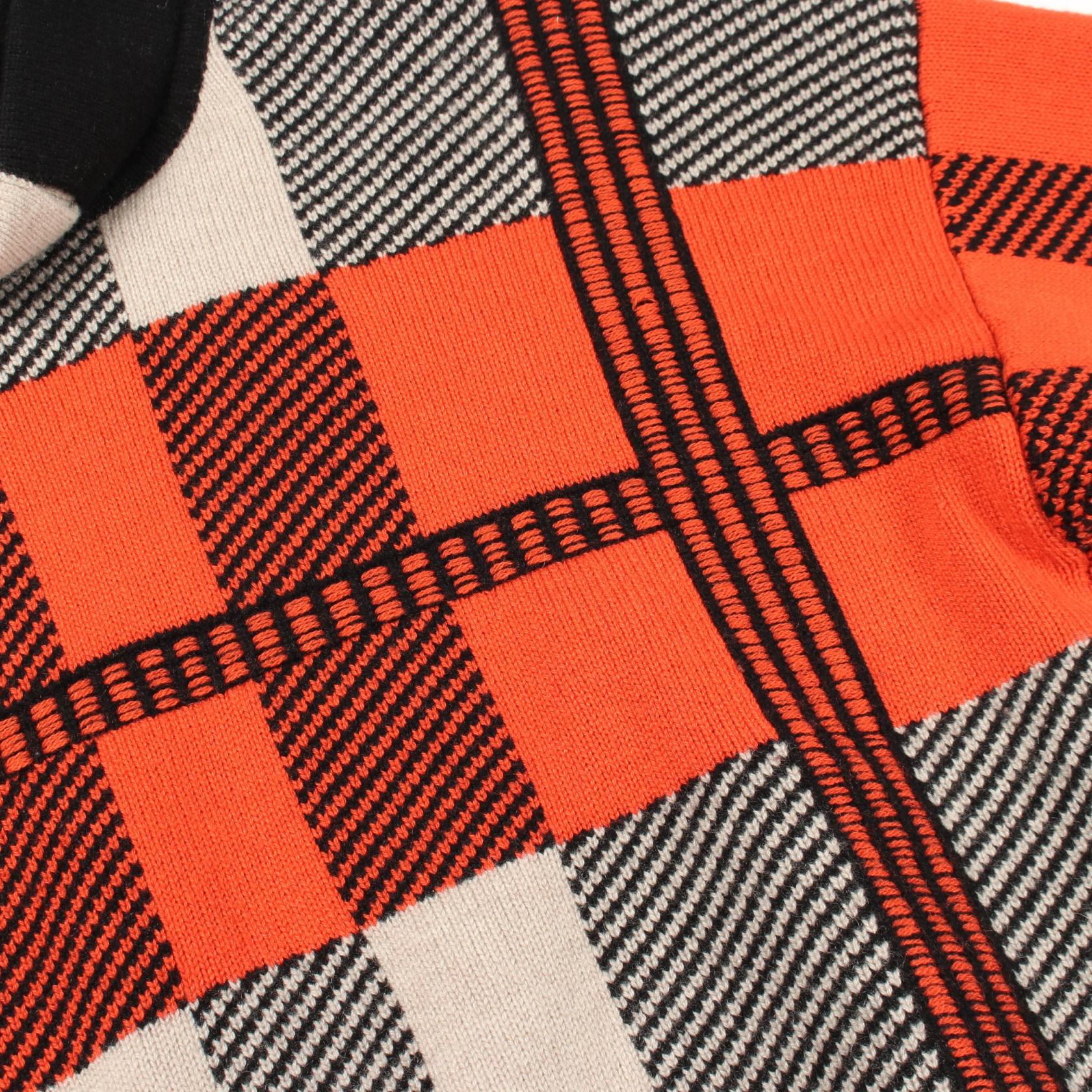 HERMES Checkered high neck knitwear sweater #38 cashmere Black