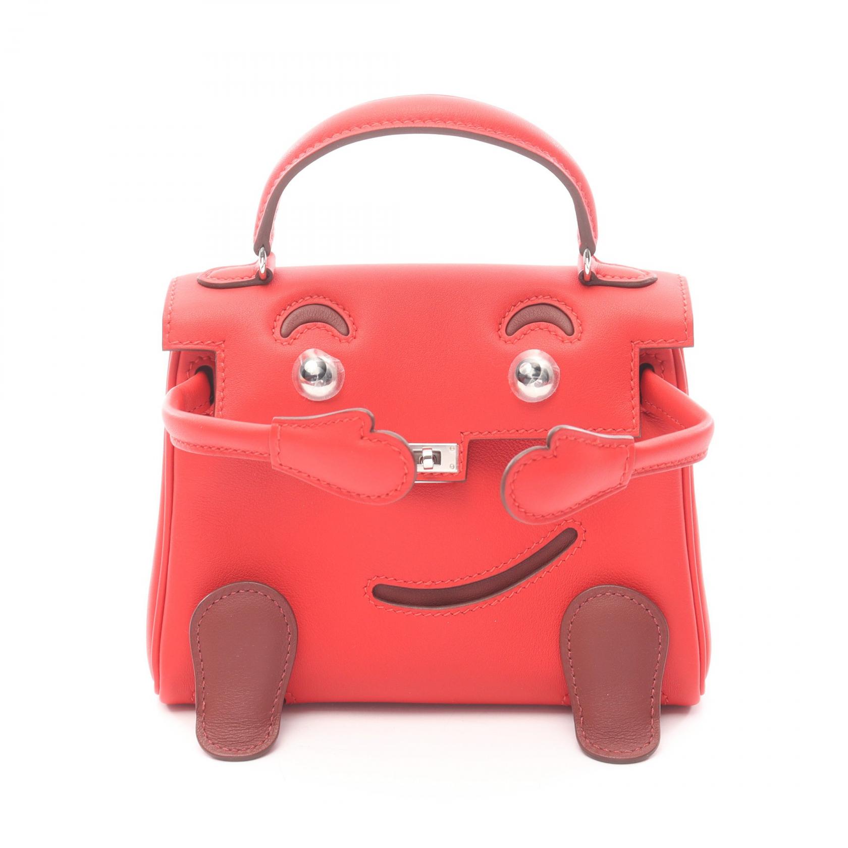 エルメス　エルメスレッド レザー ポインテッドトゥ ハイヒール　40 HERMES Kelly Doll Handbag Vaux Swift leather Red Rouge radieux H