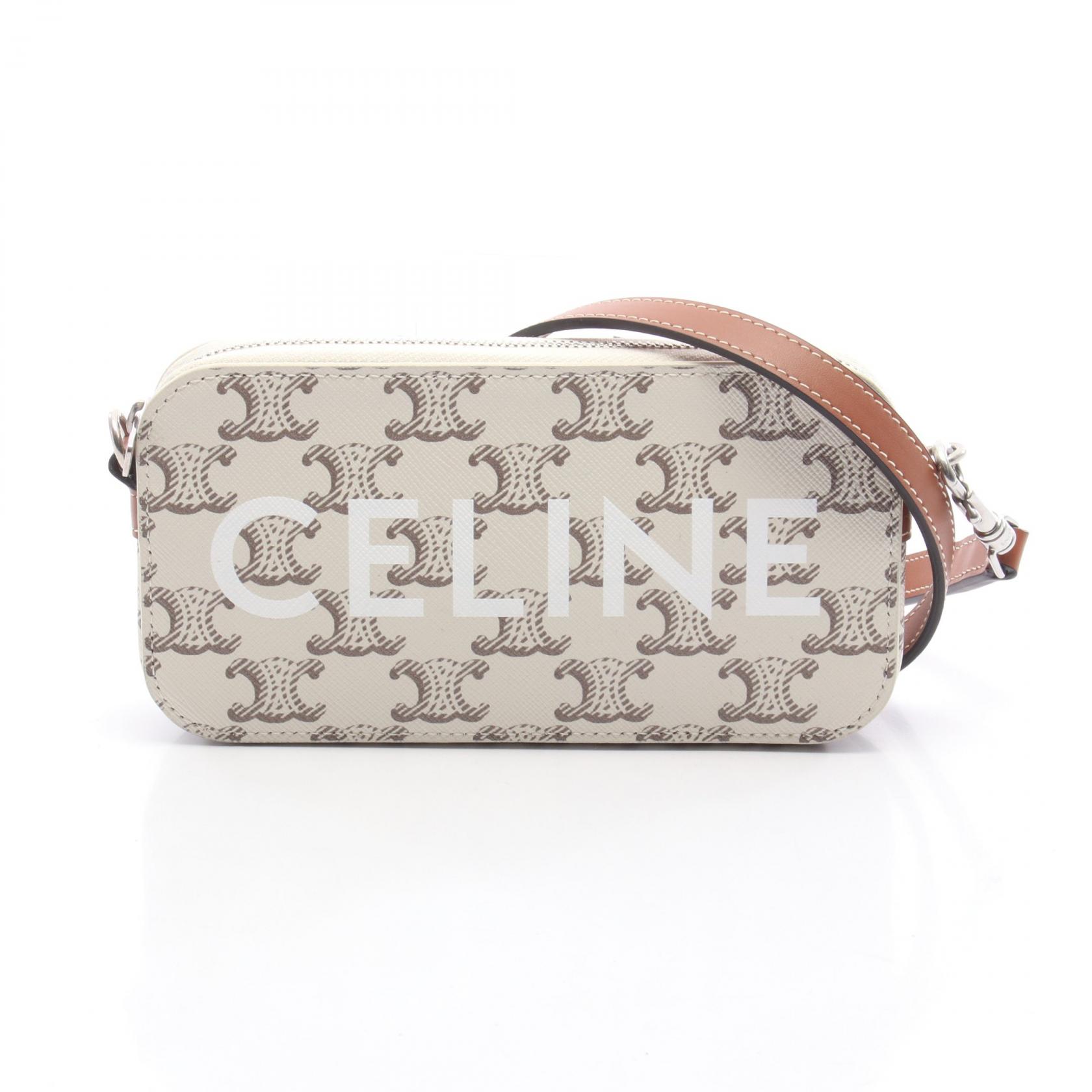 CELINE Triomphe Horizontal Pouch Shoulder Bag canvas leather White