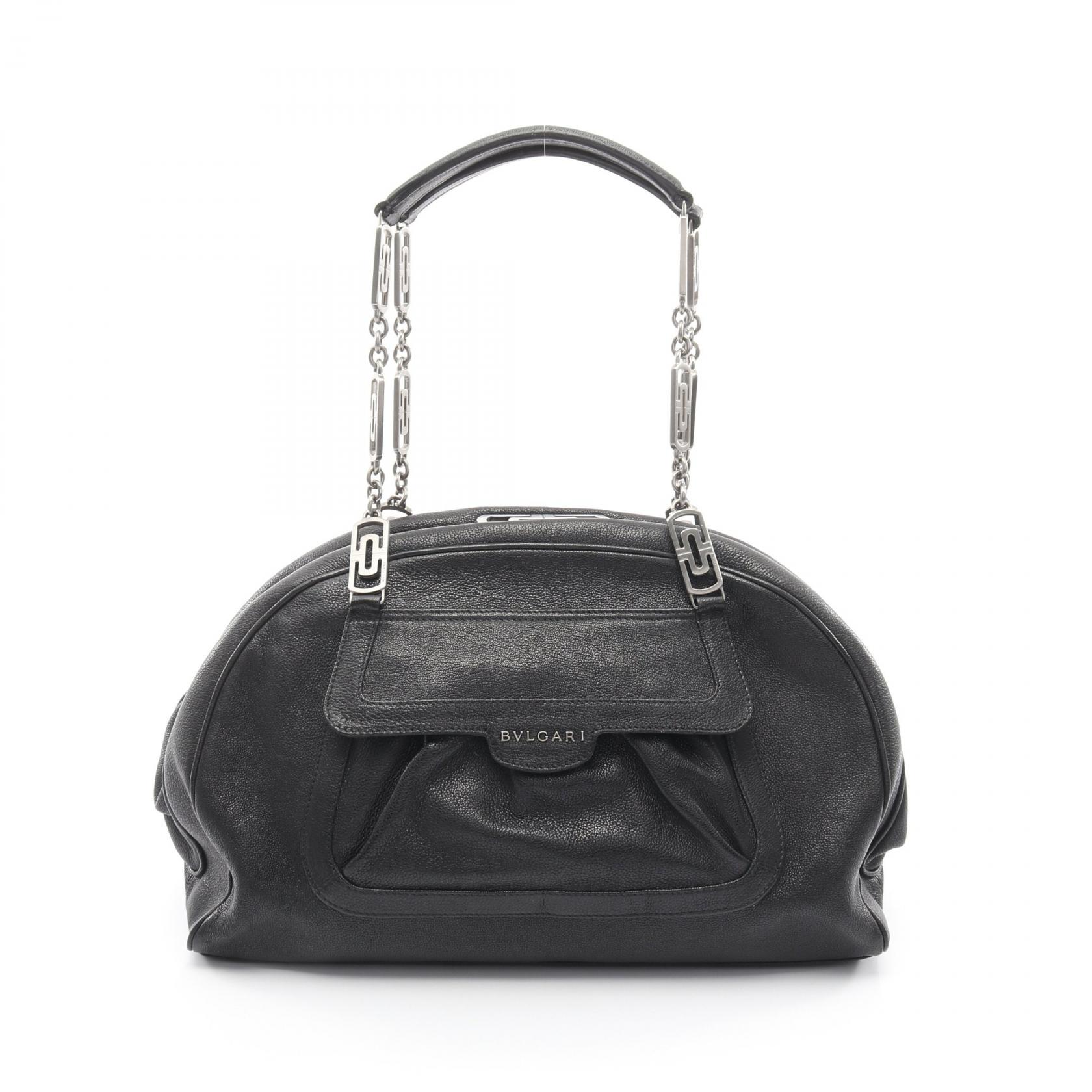 BVLGARI Parentesi Bowling Chain Shoulder Bag leather Black Used