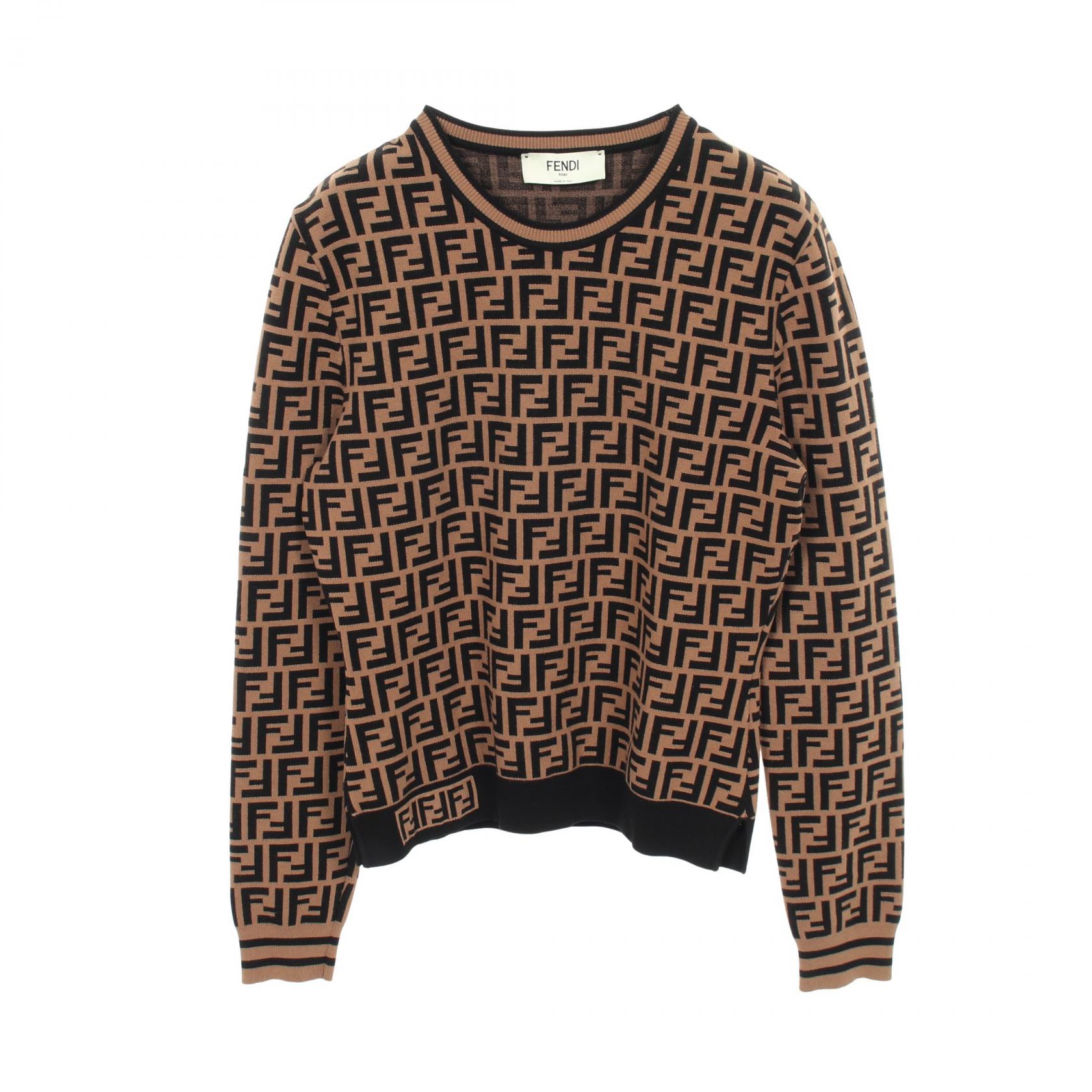 FENDI 21AW ロゴニット　サイズ48 FENDI Zucca Crew Neck Long Sleeve knitwear sweater #44 Rayon Brown