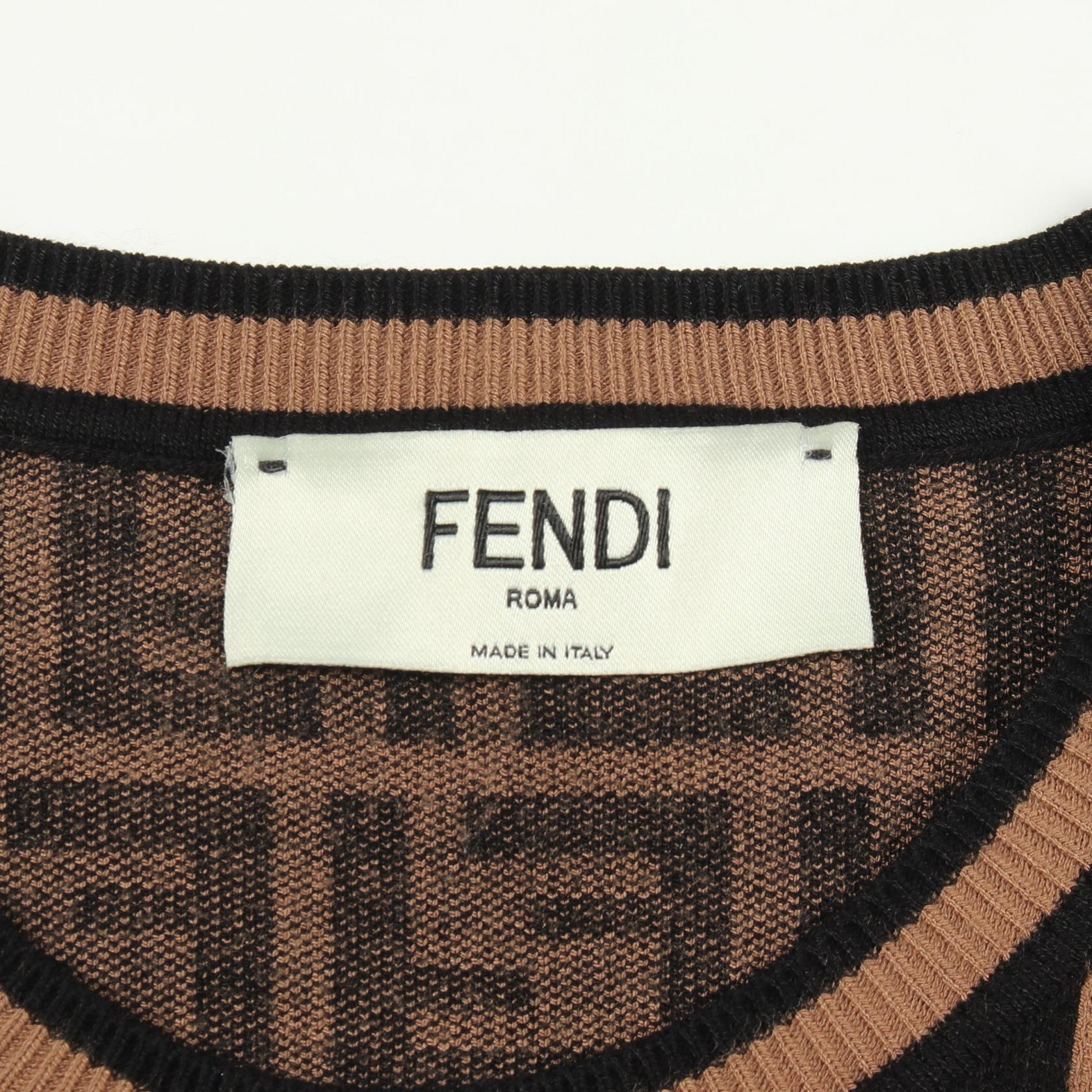 FENDI Zucca Crew Neck Long Sleeve knitwear sweater #44 Rayon Brown