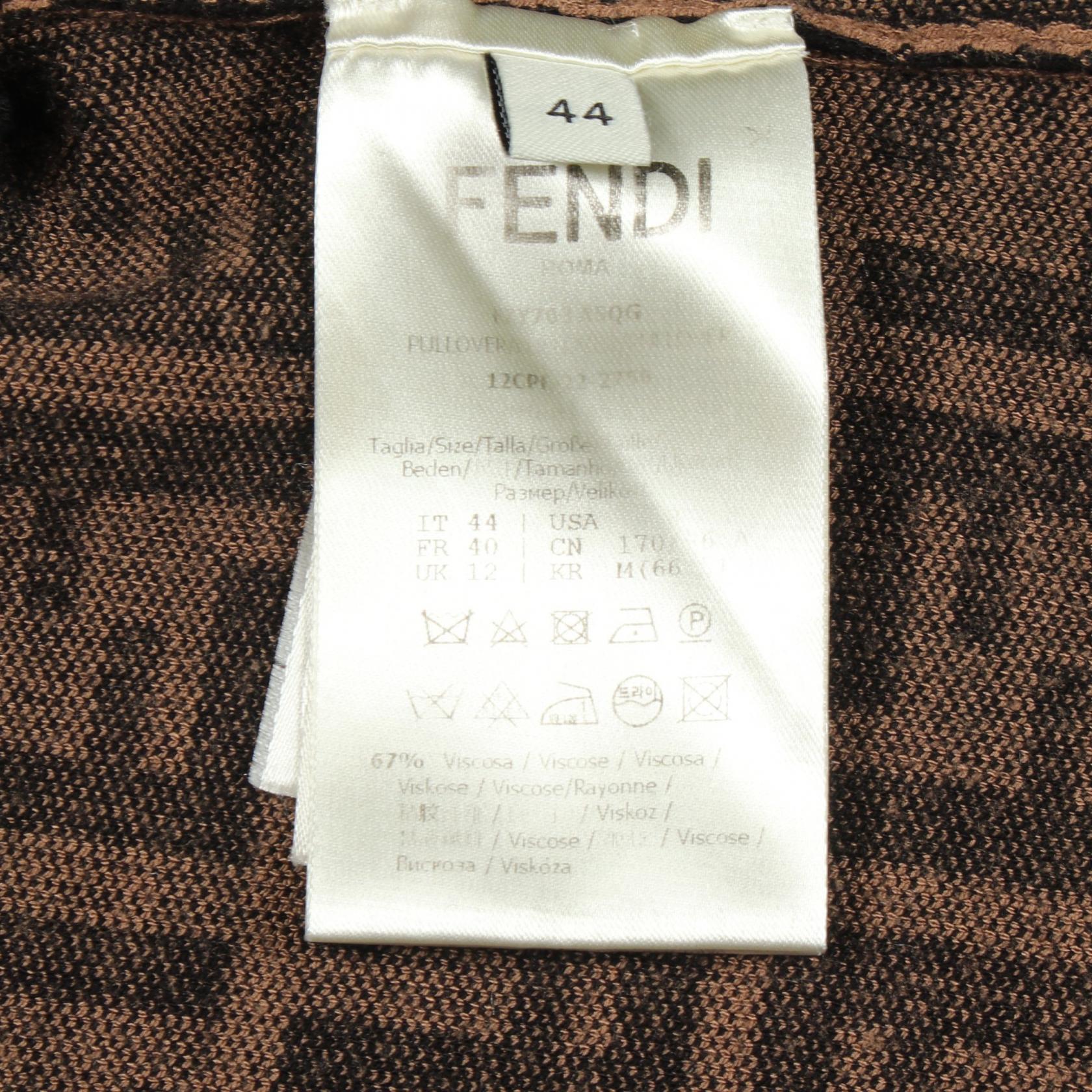 FENDI Zucca Crew Neck Long Sleeve knitwear sweater #44 Rayon Brown