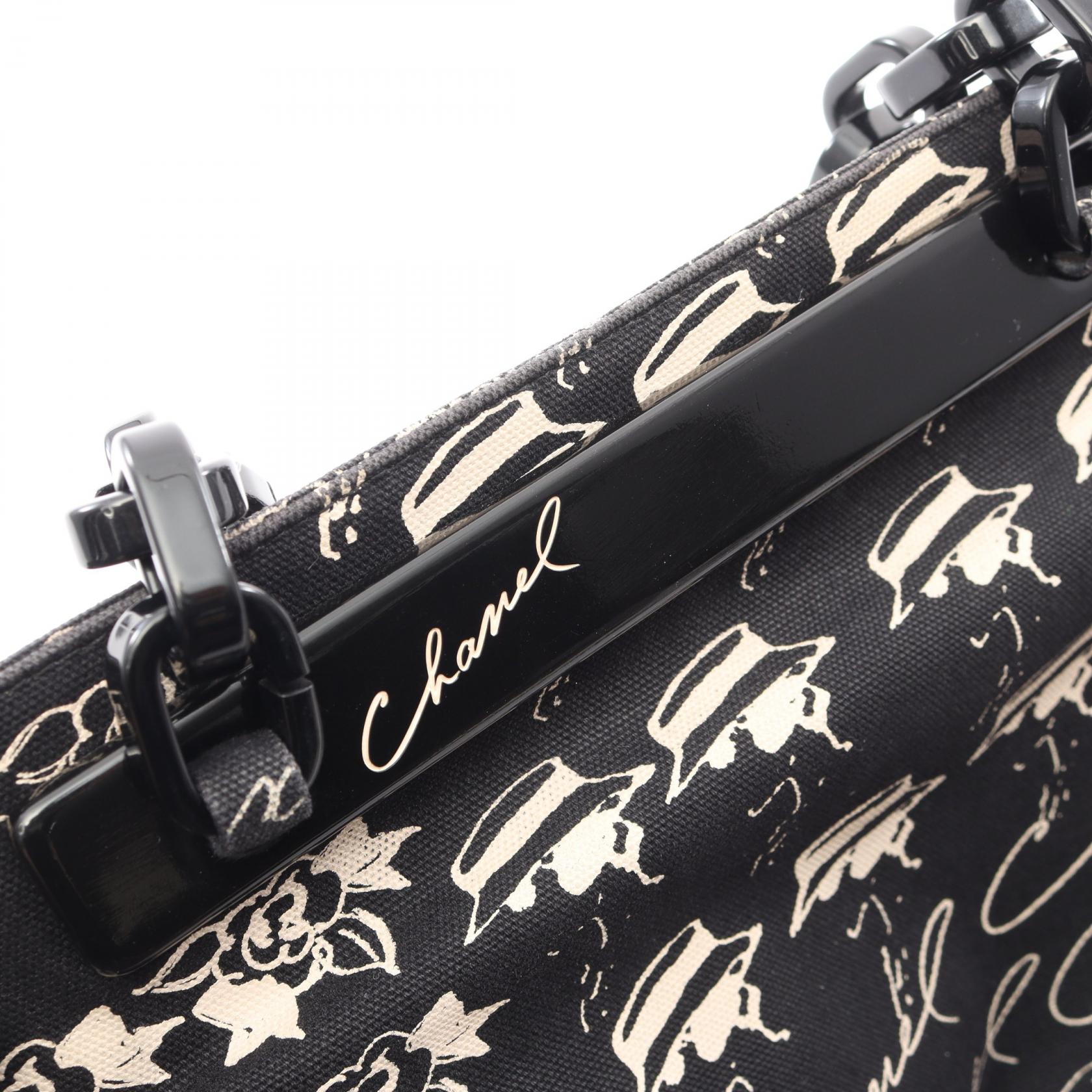 CHANEL COCO Mark Camellia Chain Tote Bag canvas Black Hardware