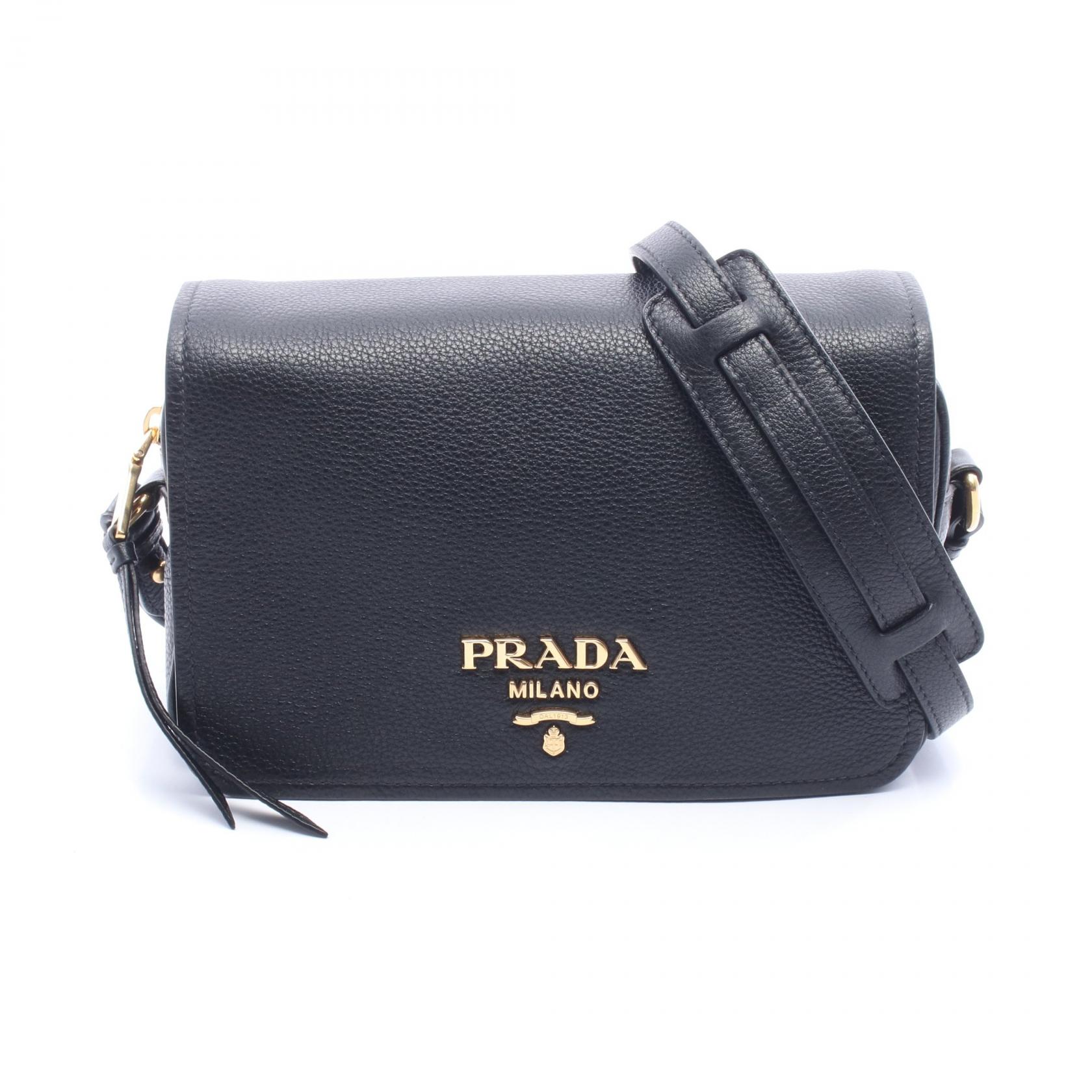 PRADA VITELLO PHENIX Shoulder Crossbody Bag leather Black Used