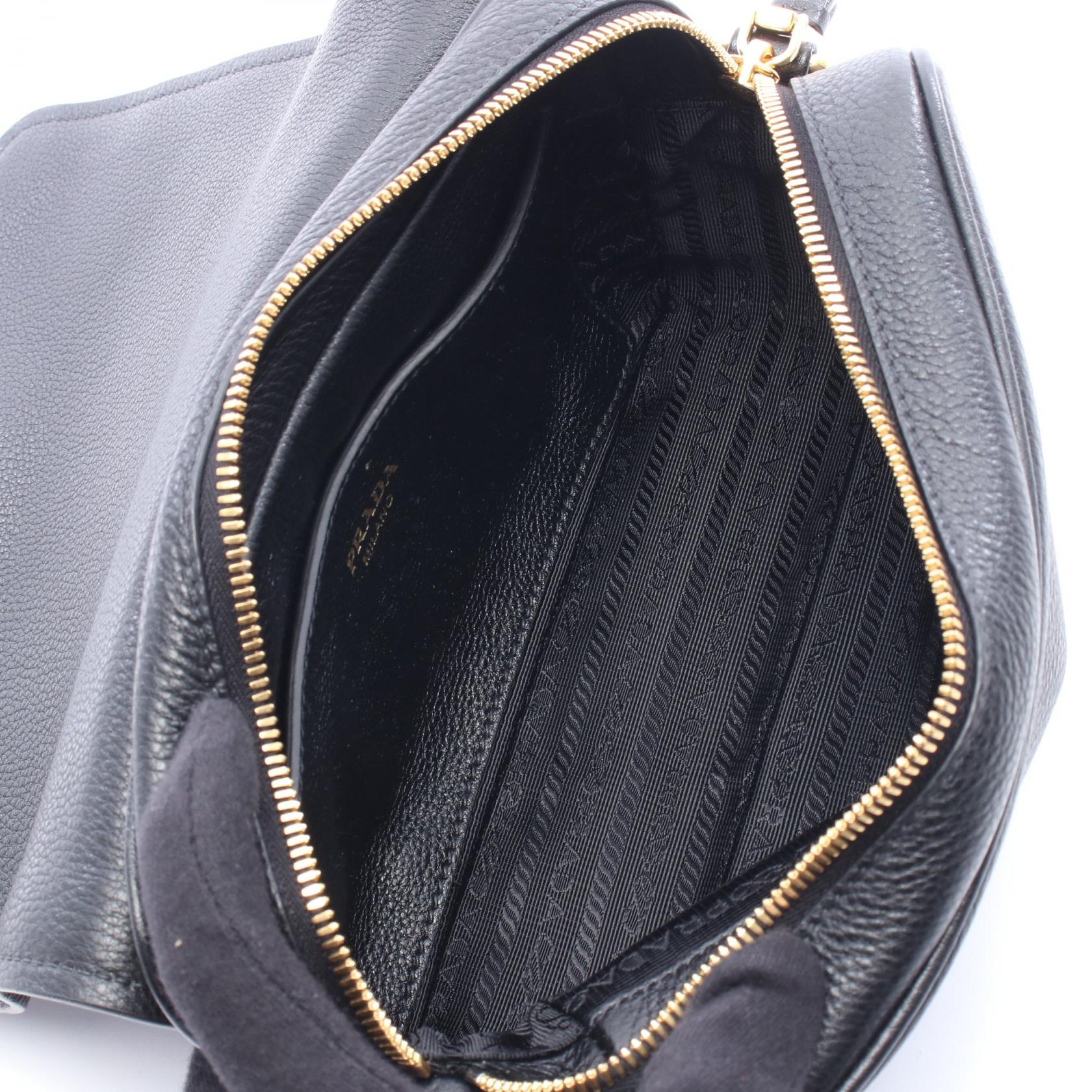 PRADA VITELLO PHENIX Shoulder Crossbody Bag leather Black Used