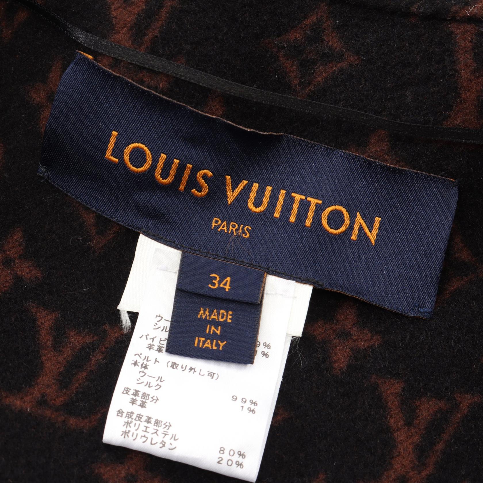 LOUIS VUITTON Hooded wrap cape coat Monogram lining #34 poncho