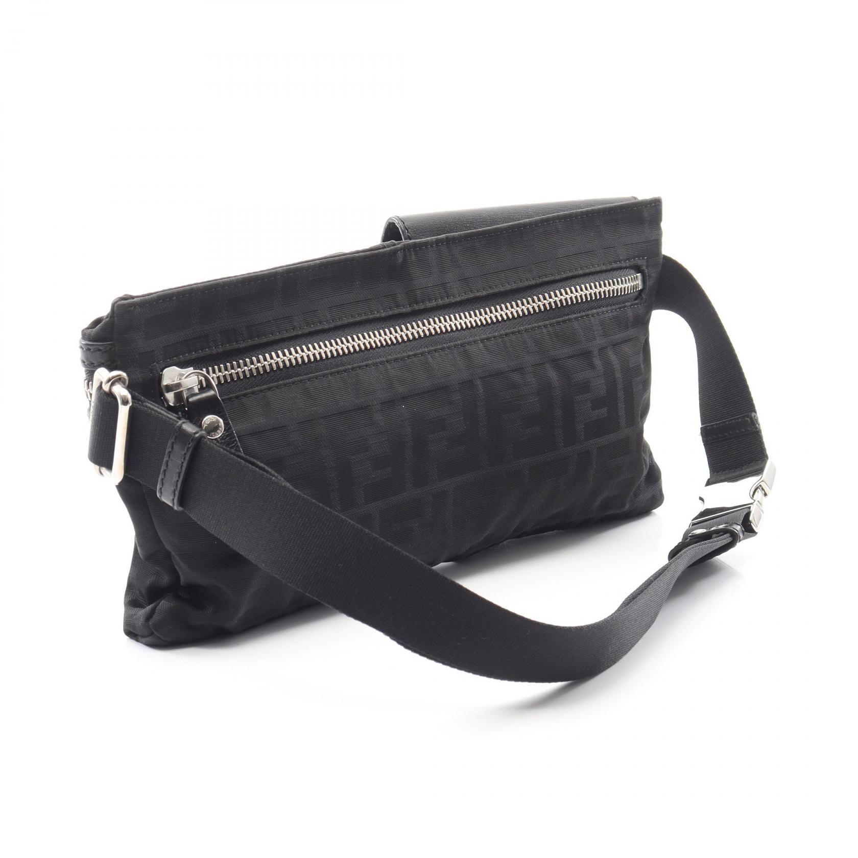 複数割-1200★F80/フルバックL×7セット✨ FENDI Zucca Belt Waist Bum Bag 7VA280 Nylon leather Black Used