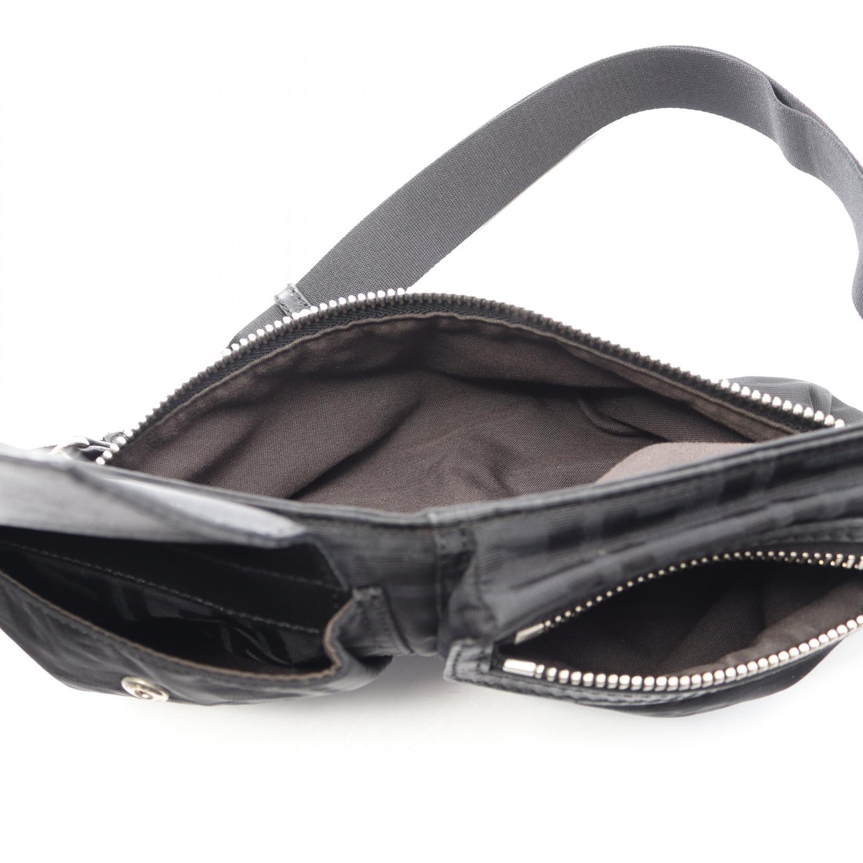 FENDI Zucca Belt Waist Bum Bag 7VA280 Nylon leather Black Used