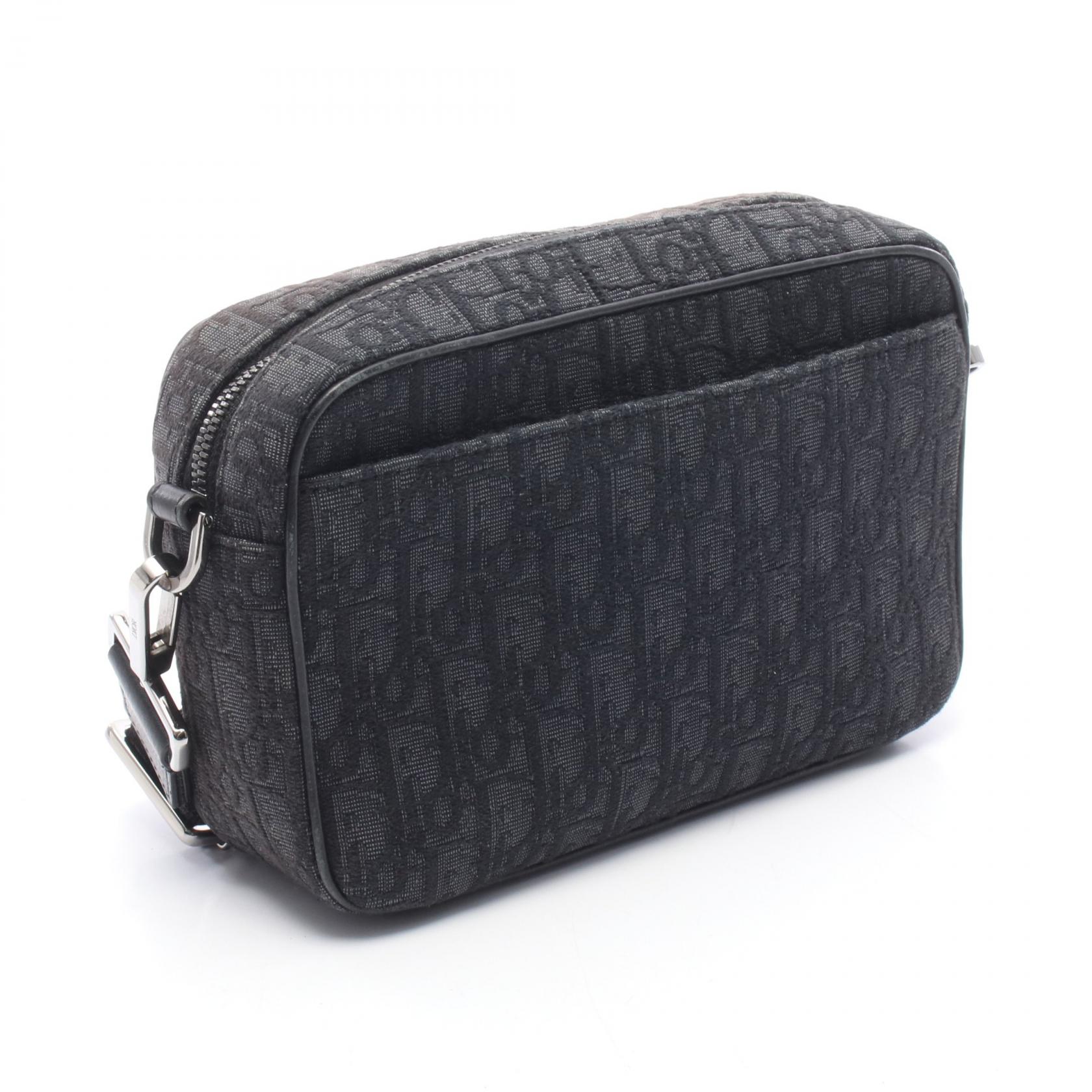 Christian Dior Safari Oblique Shoulder Bag canvas leather Black
